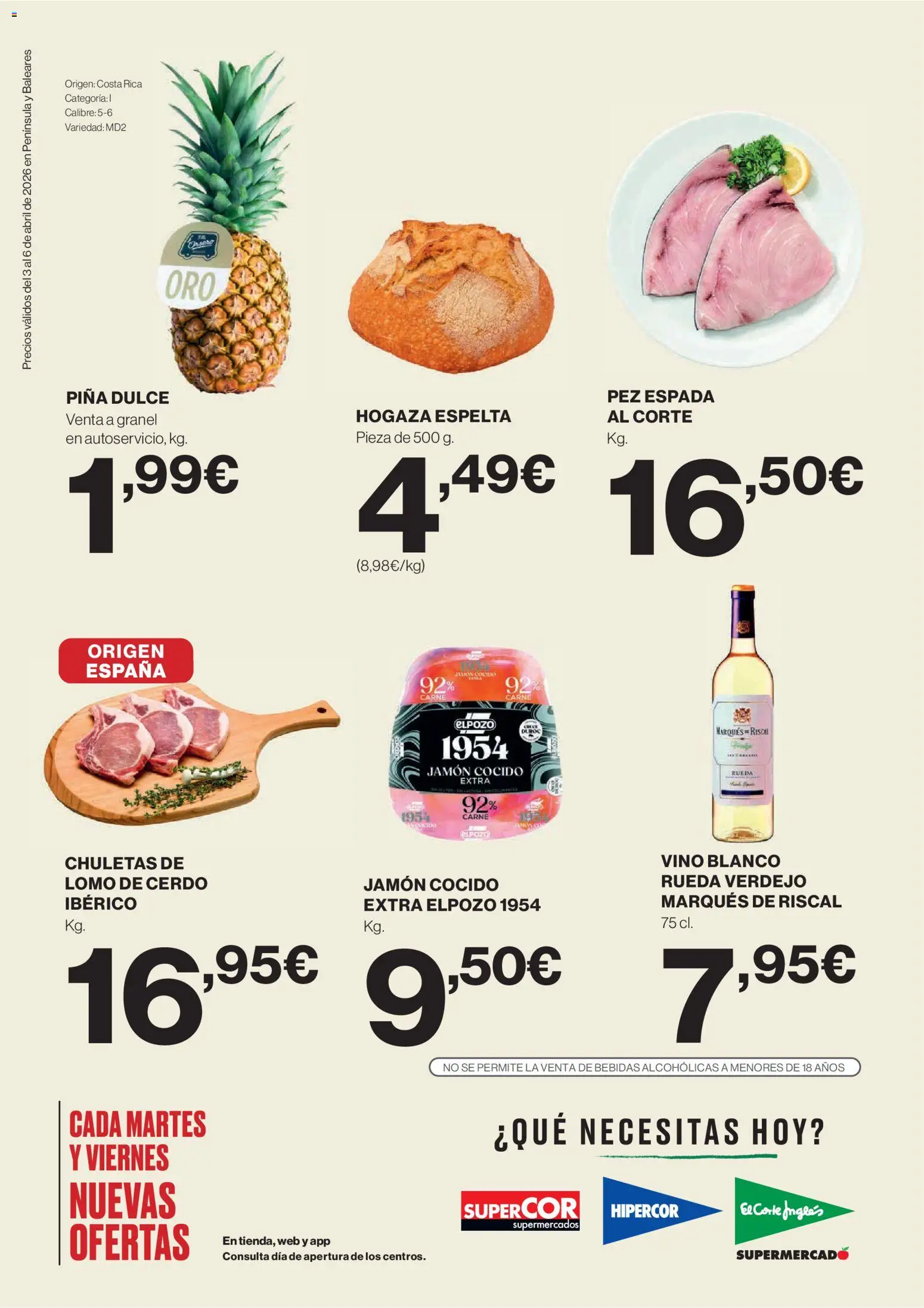 Hipercor catálogo │ válido desde el 03/04/2026 | Página: 2 | Productos: Jamón, Jamón cocido, Vino, Piña