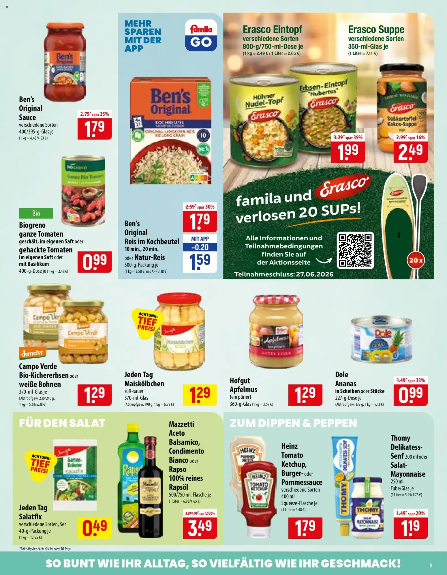 Famila Prospekt – gültig ab 15.06.2026 | Seite: 9 | Produkte: Burger, Ananas, Reis, Erasco