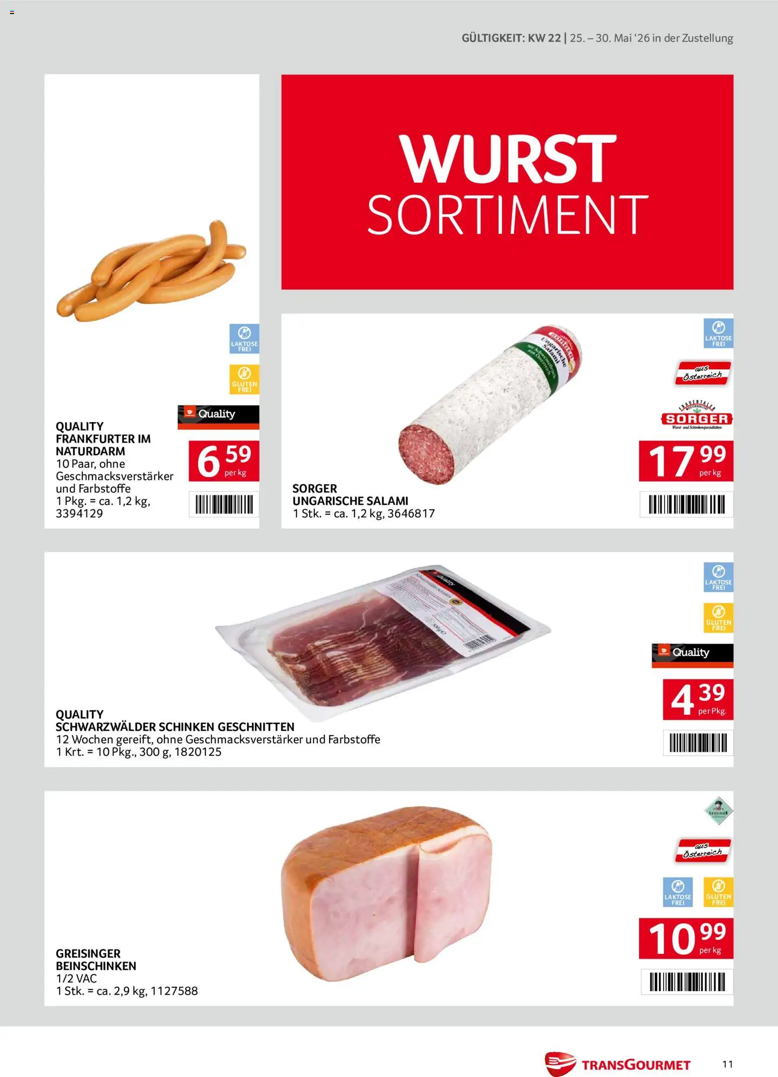 Transgourmet Zustellaktion gültig ab 25.05.2026 | Seite: 11 | Produkte: Wurst, Salami, Schinken