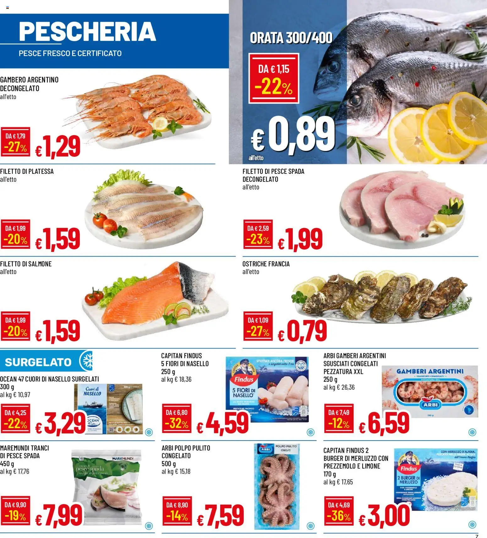 Volantino Galassia del 07/09/2026 | Pagina: 7 | Prodotti: Filetto di salmone, Gamberi, Prezzemolo, Nasello