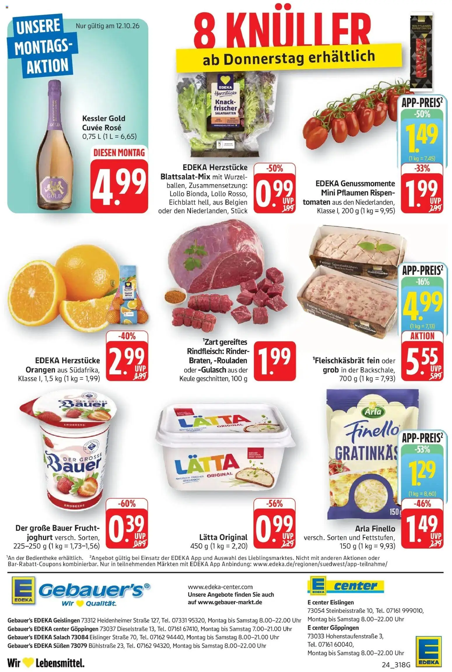 Edeka Prospekt Göppingen (ab 12.10.2026) » Angebote Online | Seite: 24 | Produkte: Joghurt, Tomaten, Lätta, Uhr
