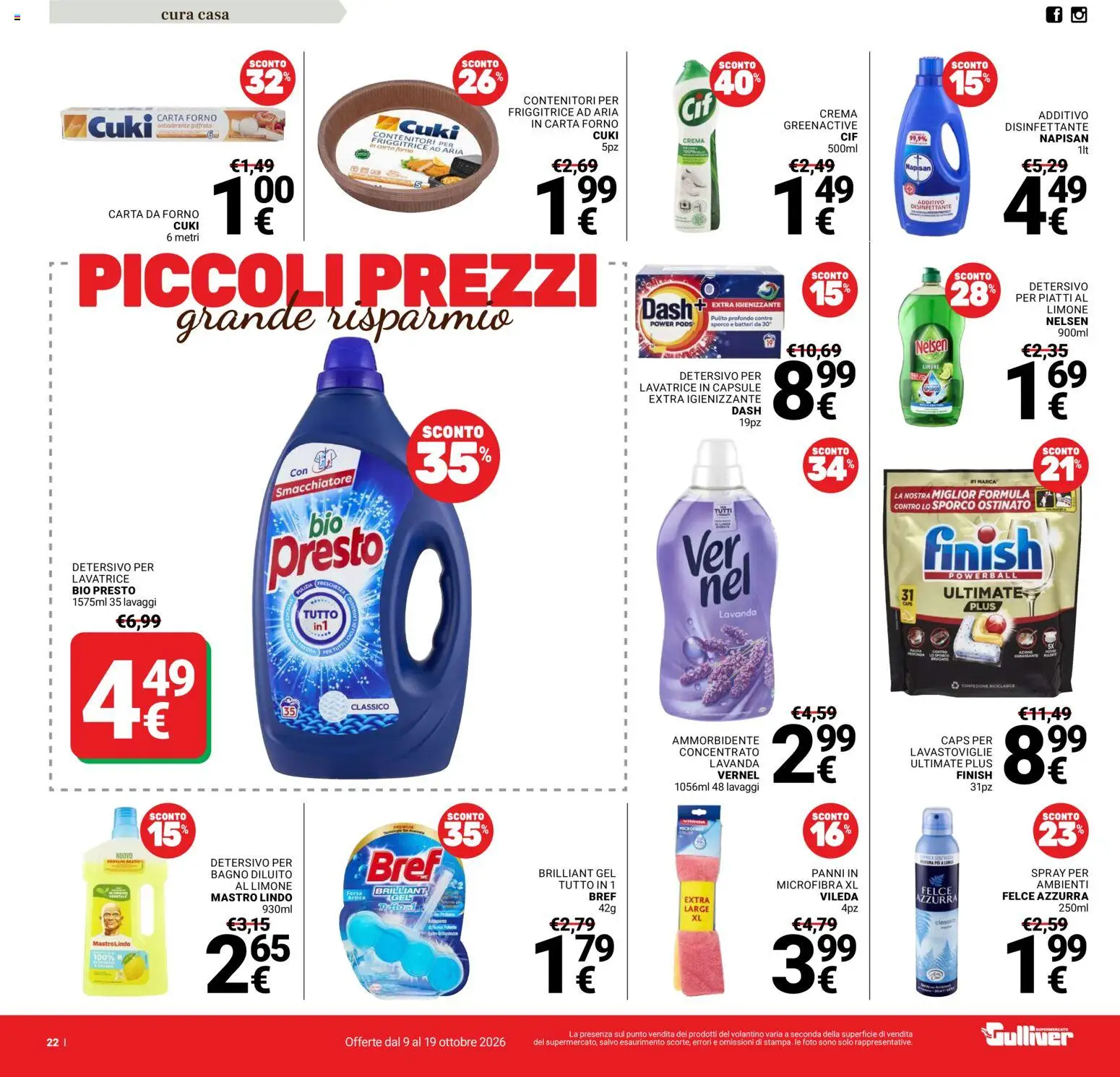 Volantino Gulliver del 09/10/2026 | Pagina: 22 | Prodotti: Friggitrice ad aria, Piatti, Lavastoviglie, Panni