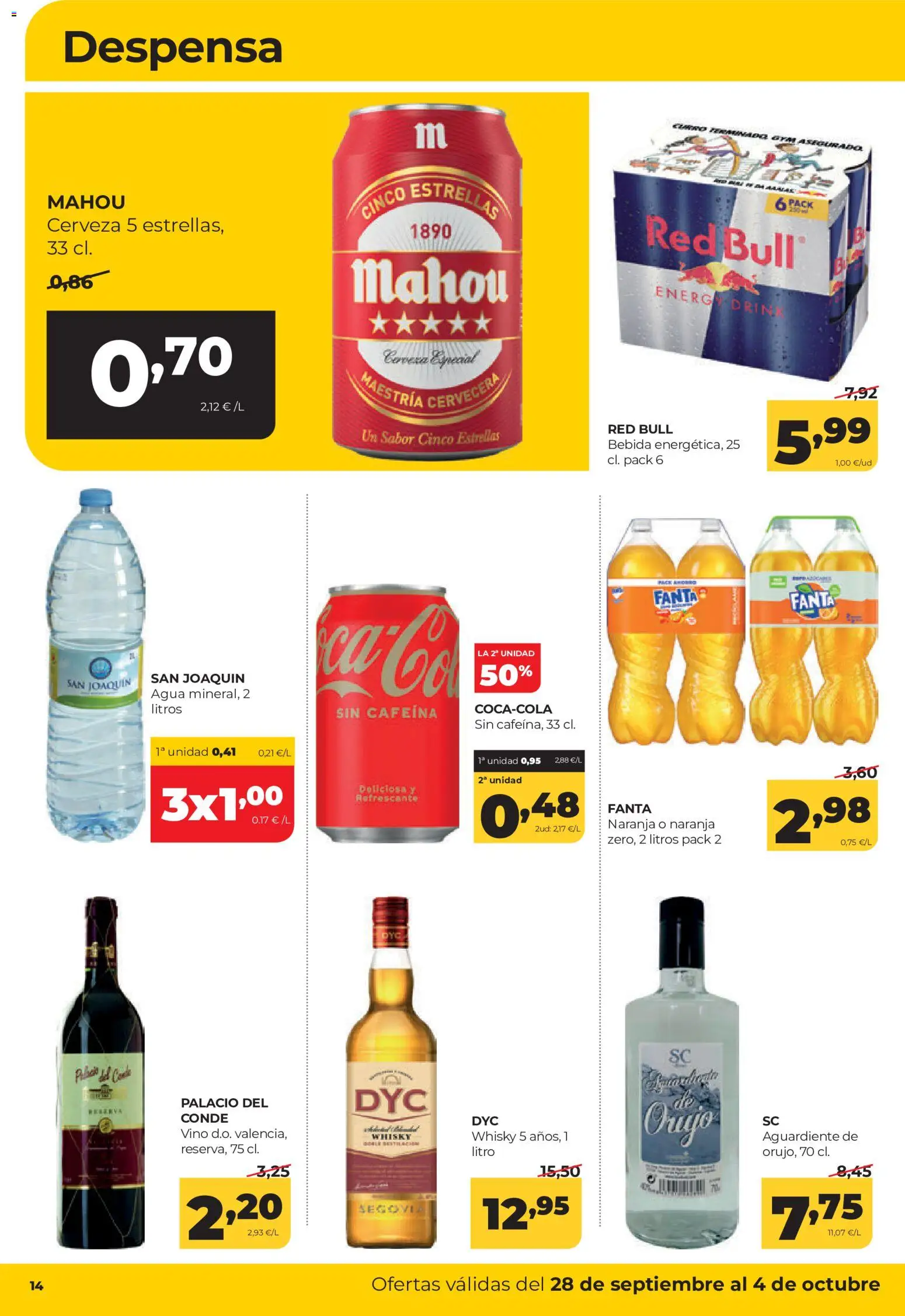 Alimerka folleto Castilla y León │ válido desde el 28/09/2026 | Página: 14 | Productos: Vino, Cerveza, Red Bull, Agua
