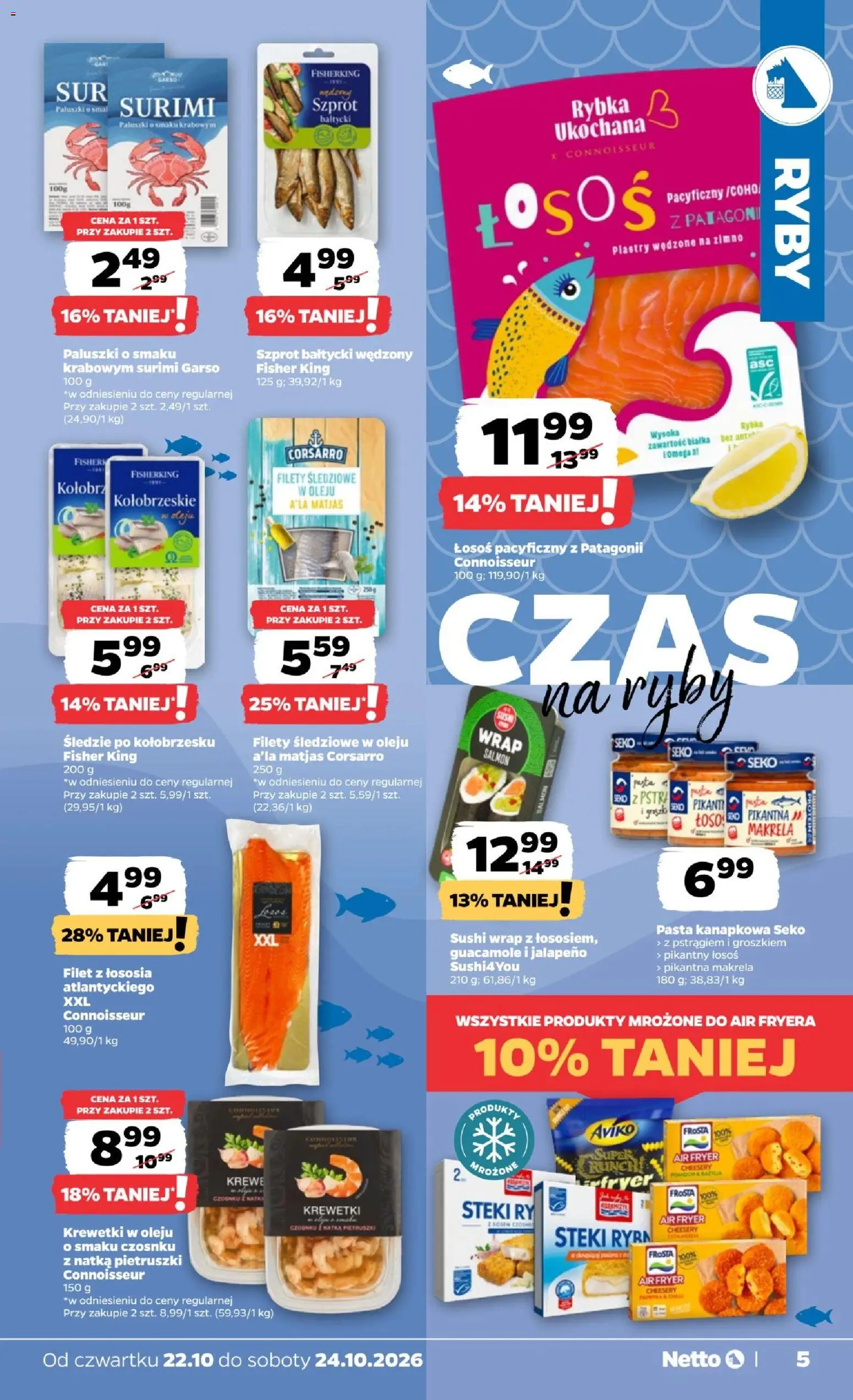 Netto gazetka od czwartku od 22.10.2026 | Strona: 5 | Produkty: Śledzie, Pasta kanapkowa, Paluszki, Ryby