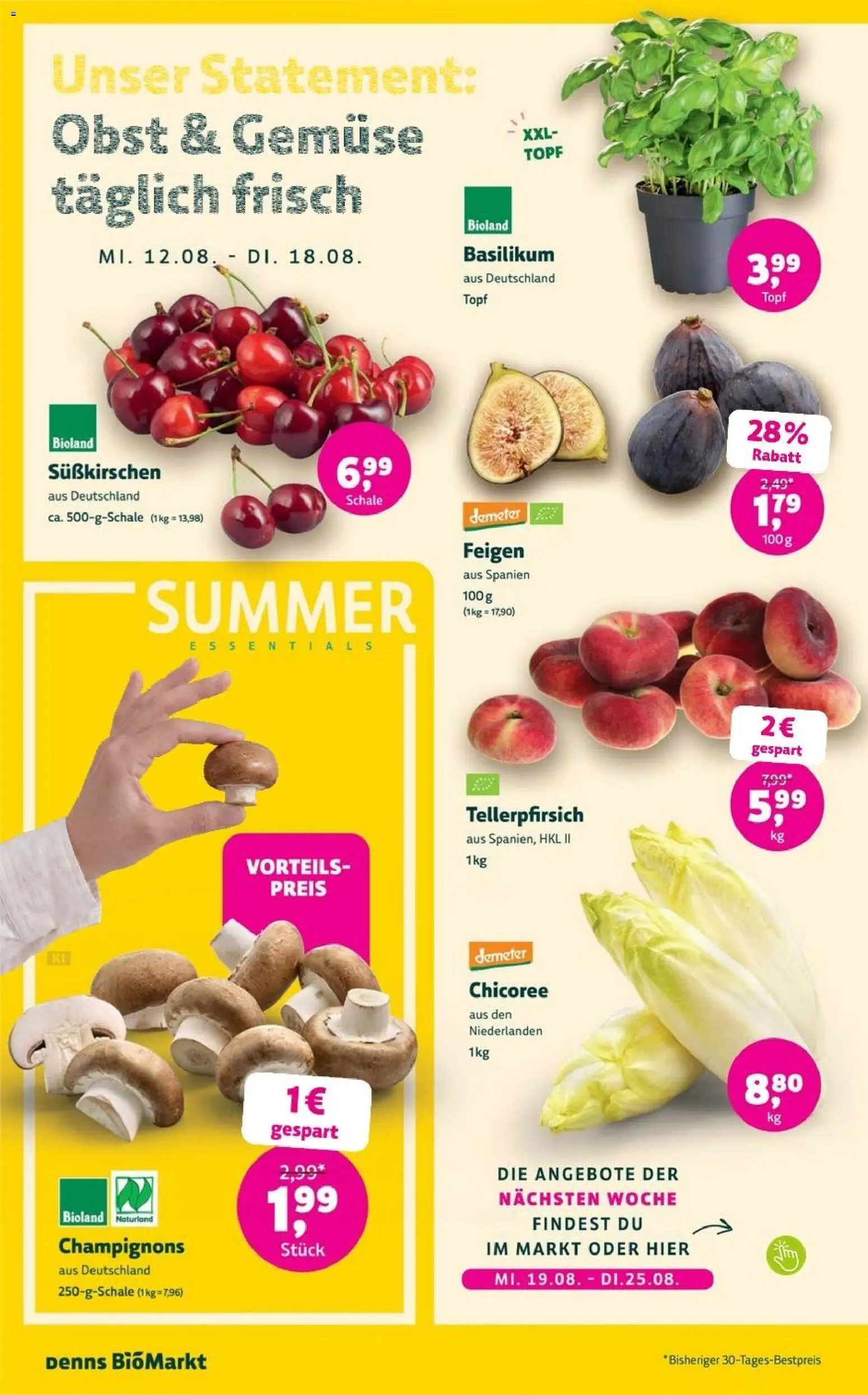 Denns BioMarkt Angebote – gültig ab 12.08.2026 | Seite: 2 | Produkte: Champignons, Gemüse, Obst, Feigen