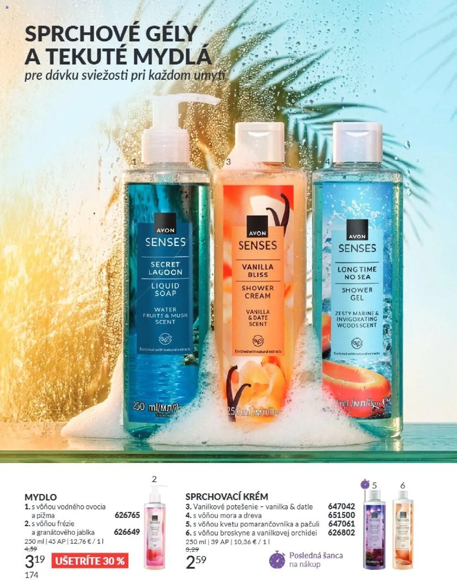 Nové Avon akcie – leták je platný od 01.08.2026 | Strana: 174 | Produkty: Jablká, Mydlo, Krém, Vanilka