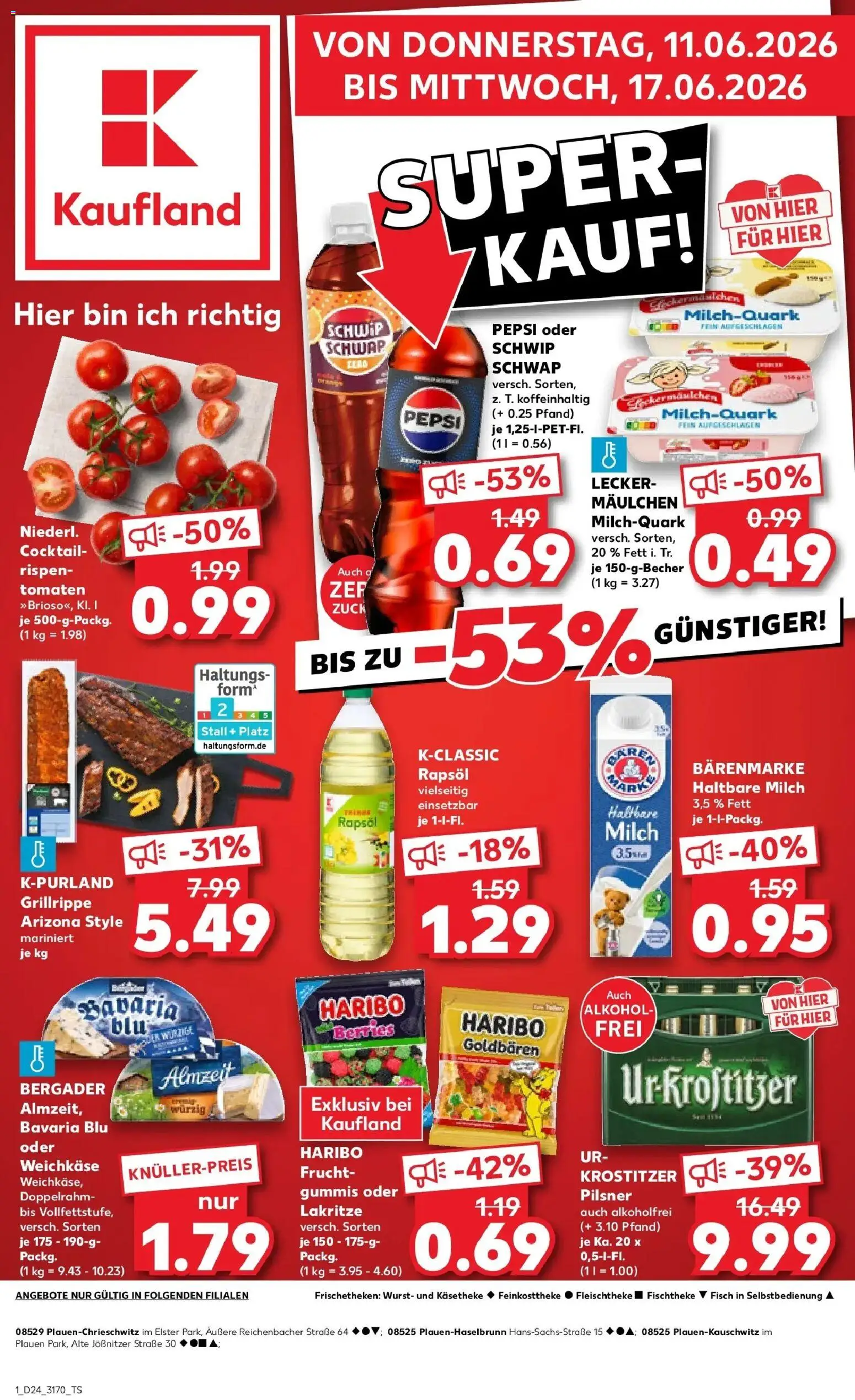 Kaufland Prospekt Plauen – gültig ab 11.06.2026 | Seite: 1 | Produkte: Quark, Rapsöl, Haltbare milch, Schwip schwap