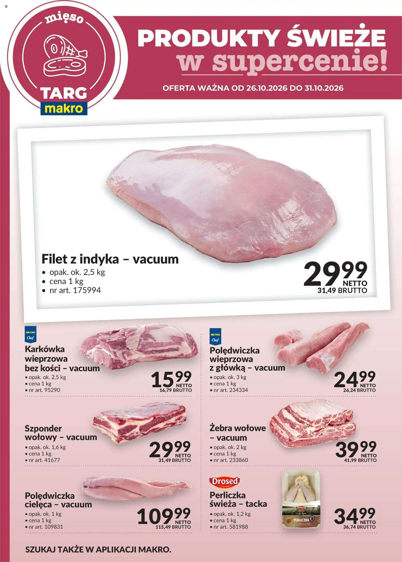 Makro gazetka - Oferta świeża w super cenach od 26.10.2026 | Strona: 1 | Produkty: Karkówka, Żebra wołowe, Polędwiczka wieprzowa, Filet