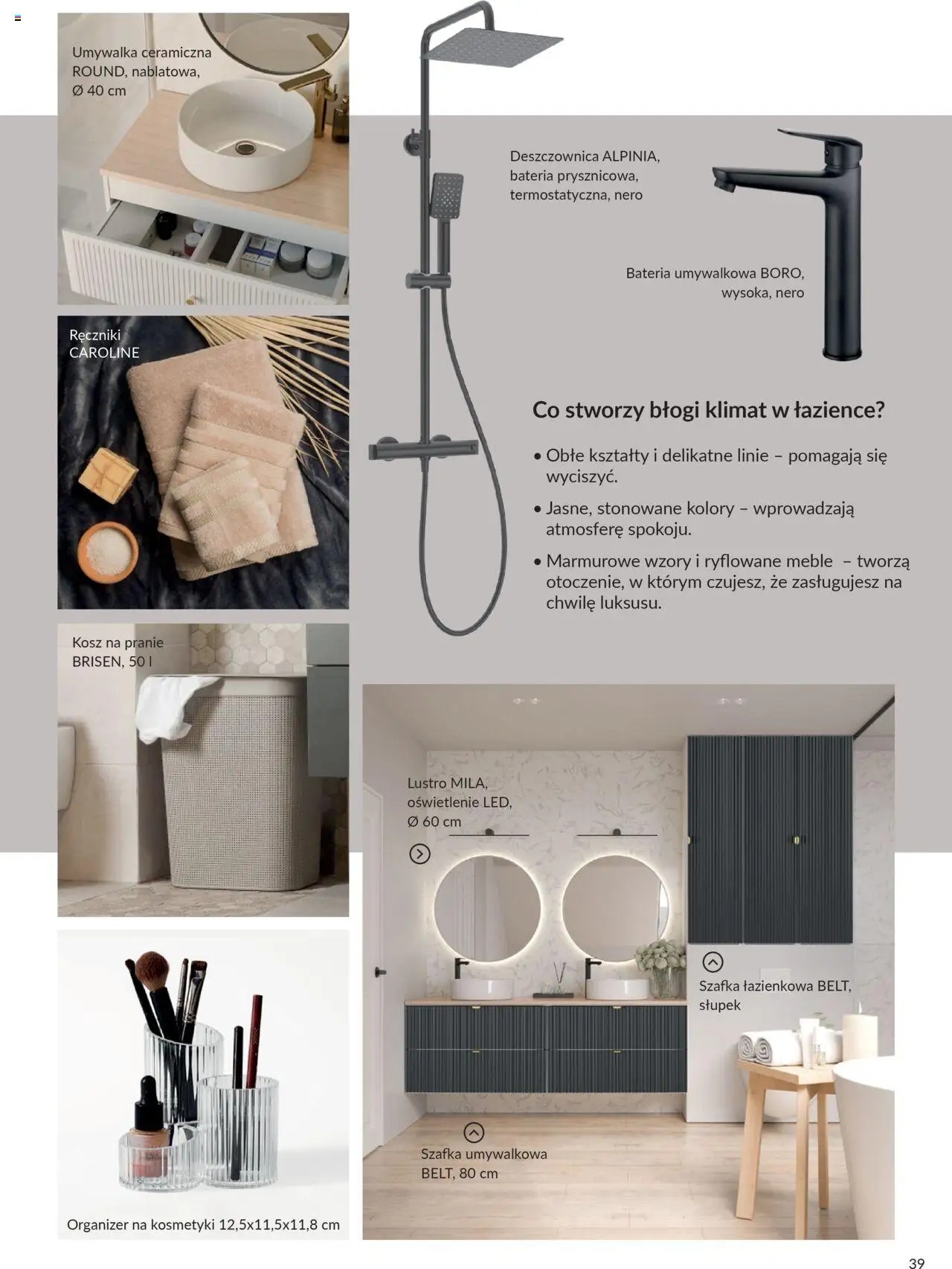 Salony Agata Gazetka - Trendbook od 21.03.2025 | Strona: 39 | Produkty: Umywalka, Bateria, Lustro, Kosz na pranie