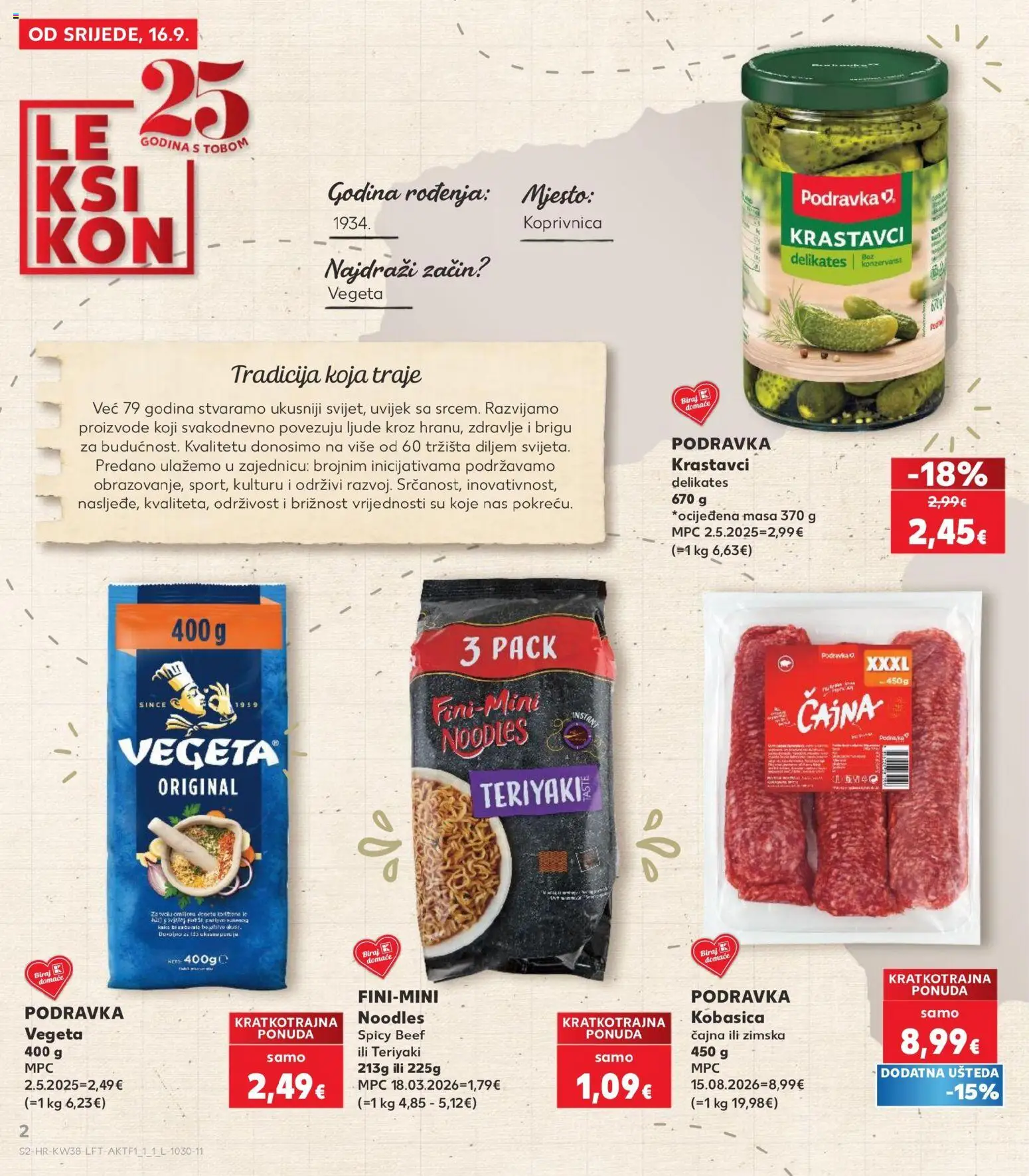 Kaufland katalog | vrijedi od 16.09.2026 | Stranica: 2 | Proizvodi: Podravka, Krastavci, Kobasica, Vegeta