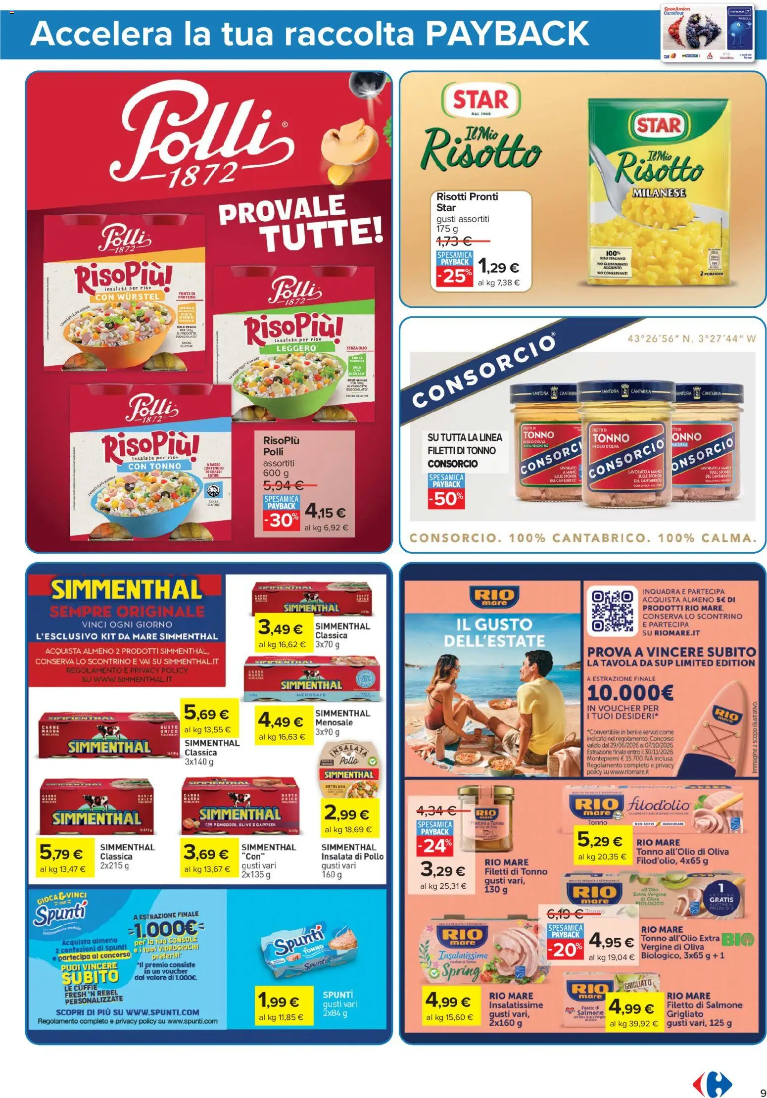 Volantino Carrefour del 20/08/2026 | Pagina: 9 | Prodotti: Salmone, Riso, Wurstel, Cuffie