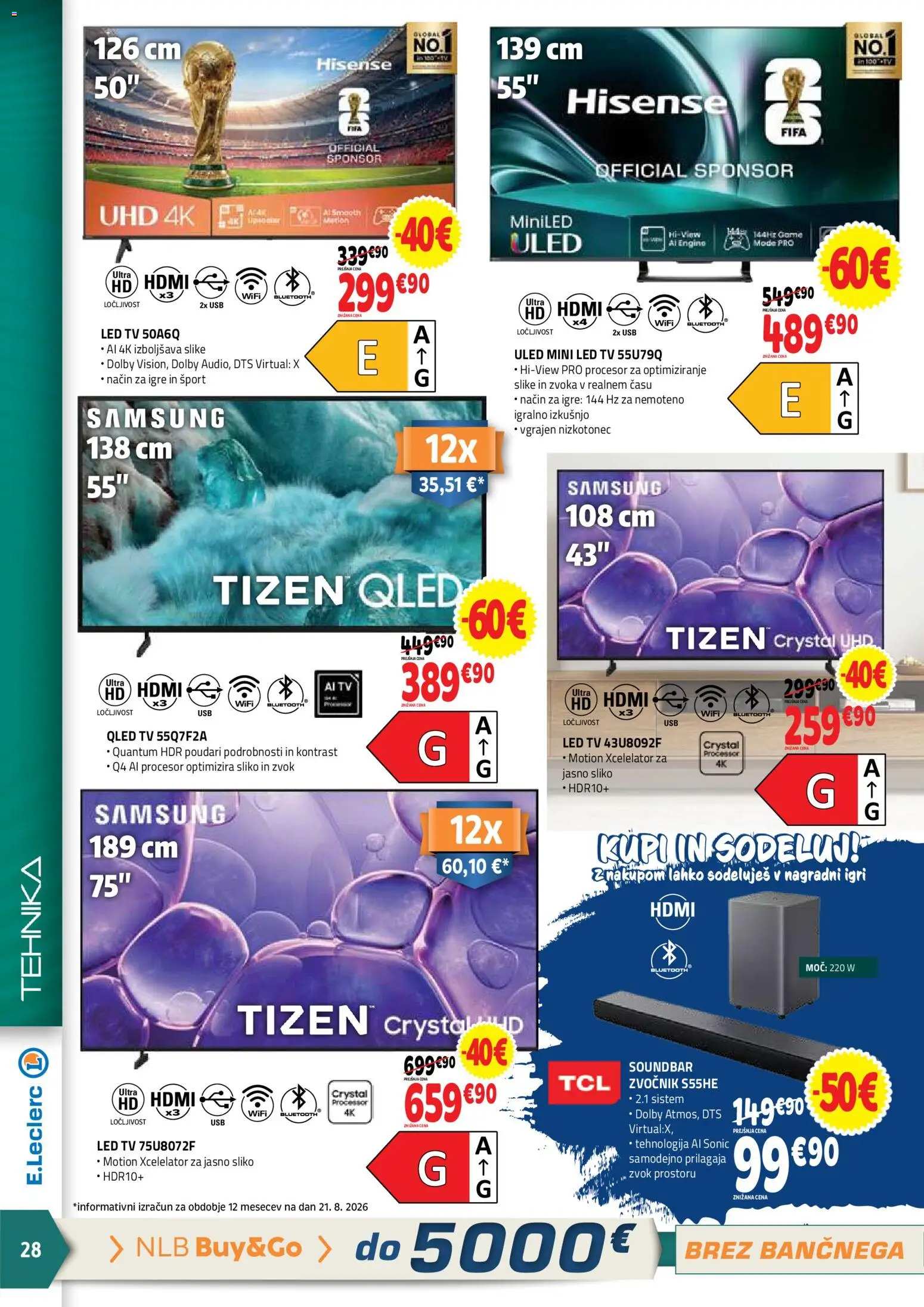 Novi E.leclerc katalog ponudbe – veljaven od 02.09.2026 | Stran: 28 | Izdelki: Tv, Zvocnik, Usb, Led tv