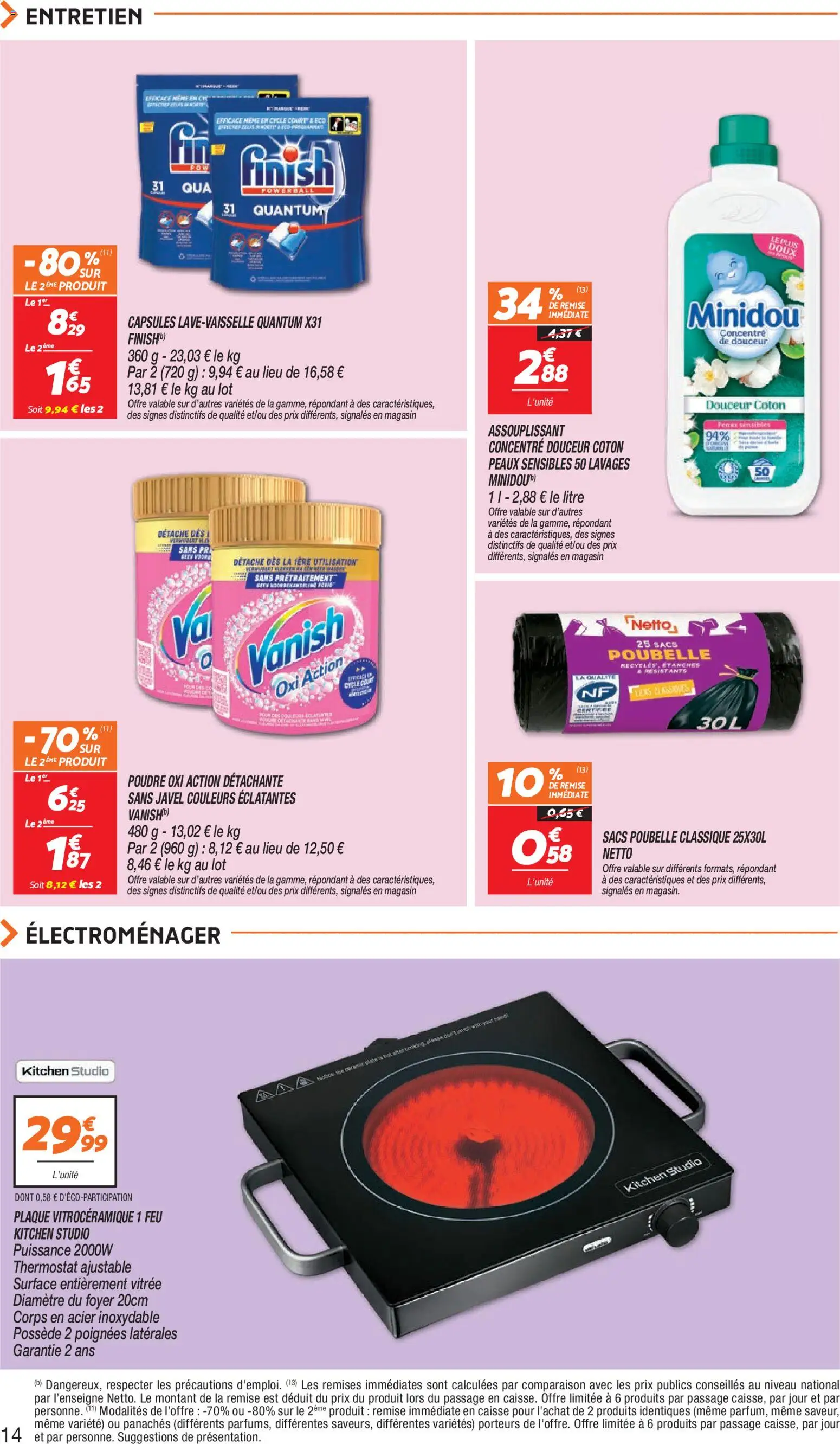 {H1} | Page: 14 | Produits: Plaque vitroceramique, Poudre, Assouplissant, Poignées