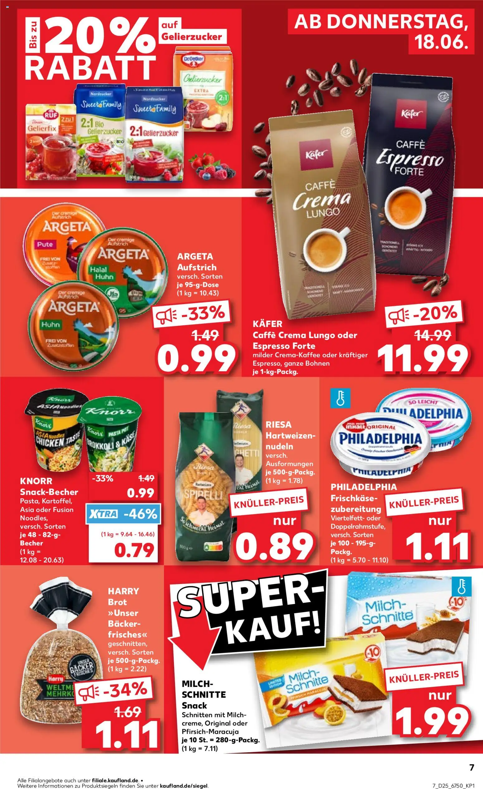 Kaufland Prospekt Potsdam – gültig ab 18.06.2026 | Seite: 7 | Produkte: Milch, Philadelphia, Knorr, Nudeln