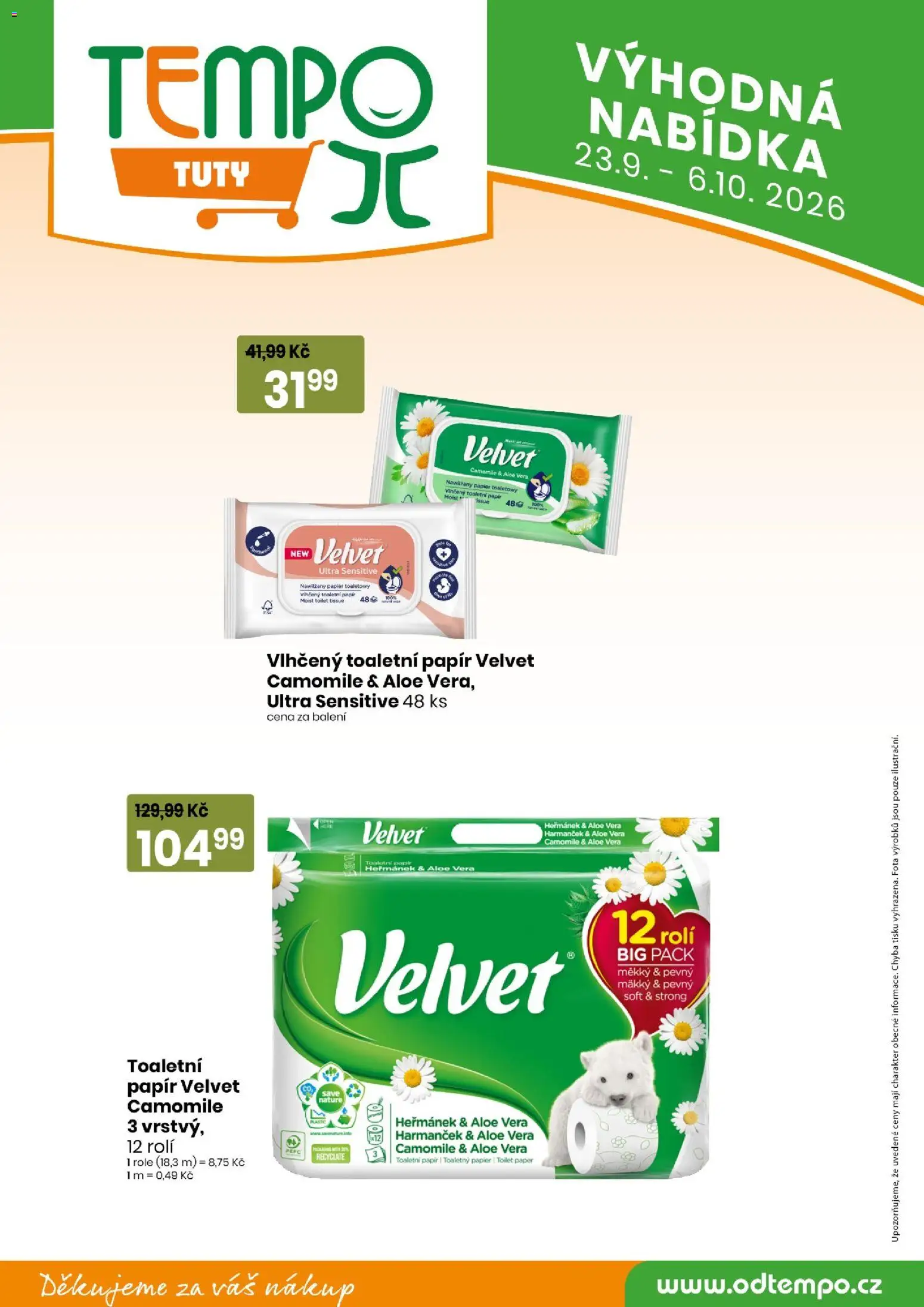 Tempo leták - Tuty od 23.09.2026 | Strana: 17 | Produkty: Toaletní papír, Velvet, Aloe vera