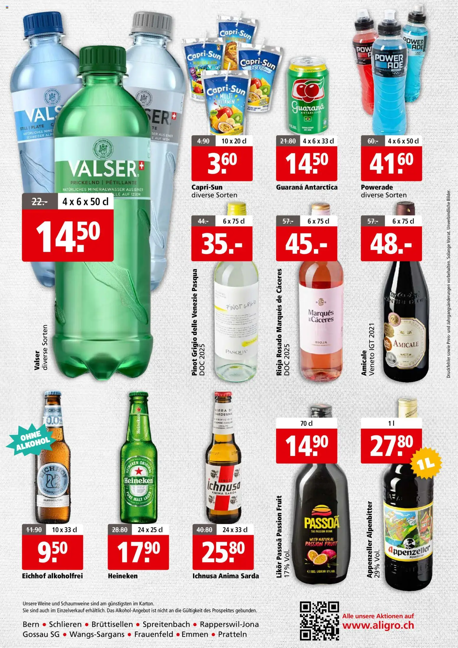 Aligro aktionen Business Schlieren, Gossau SG, Frauenfeld, Rapperswil-Jona, Sargans, Bern – gültig ab 07.09.2026 | Seite: 4 | Produkte: Likör, Mineralwasser