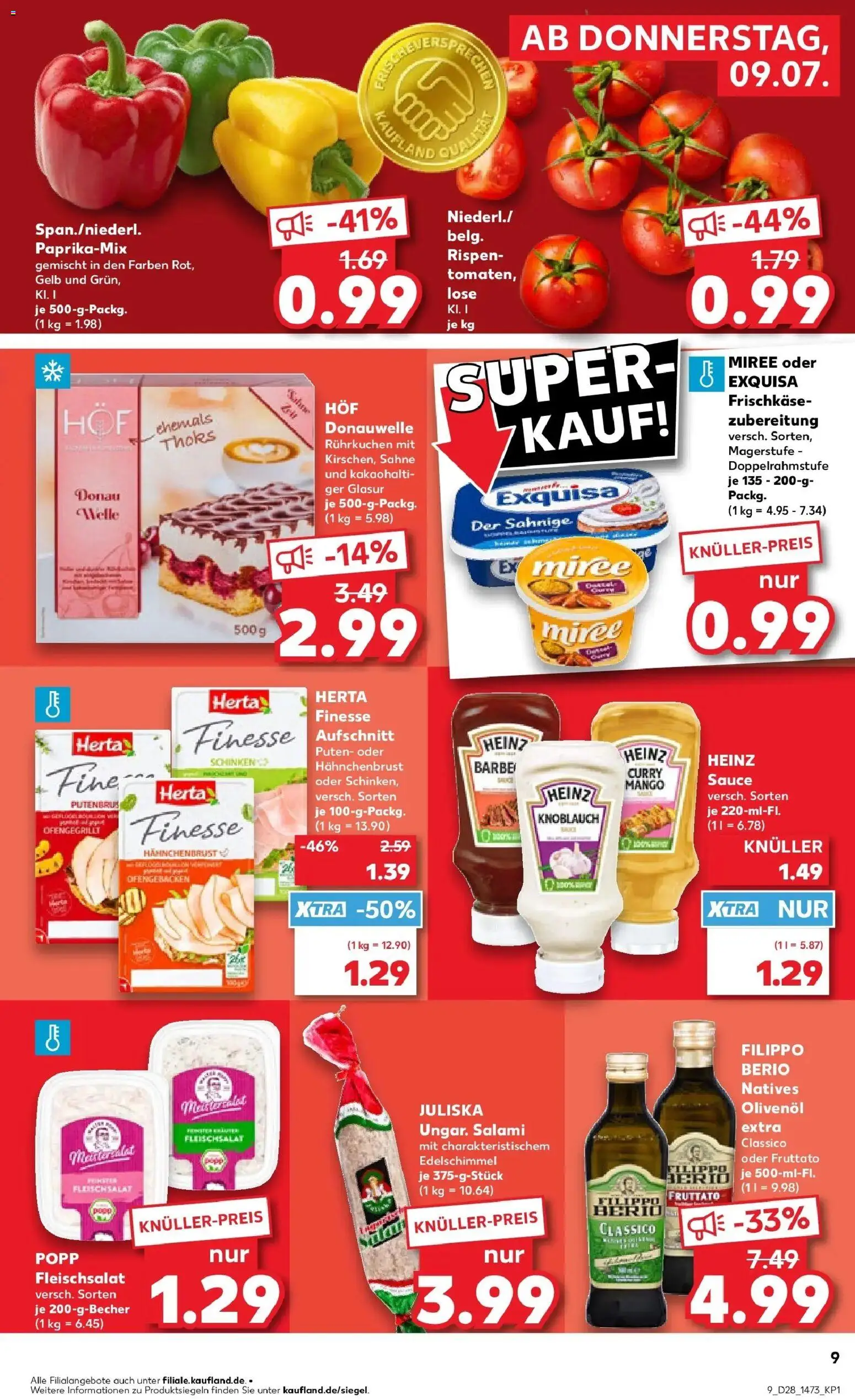 Kaufland Prospekt Grimma – gültig ab 09.07.2026 | Seite: 9 | Produkte: Olivenol, Schinken, Herta finesse, Hahnchenbrust