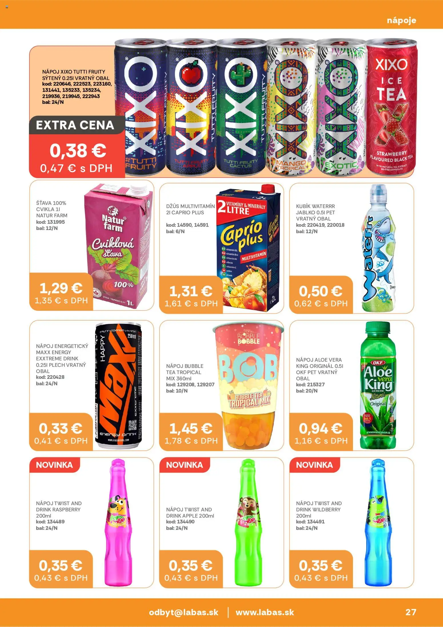 Nové Labaš akcie – leták je platný od 03.07.2026 | Strana: 27 | Produkty: Džús, Apple, Cvikla