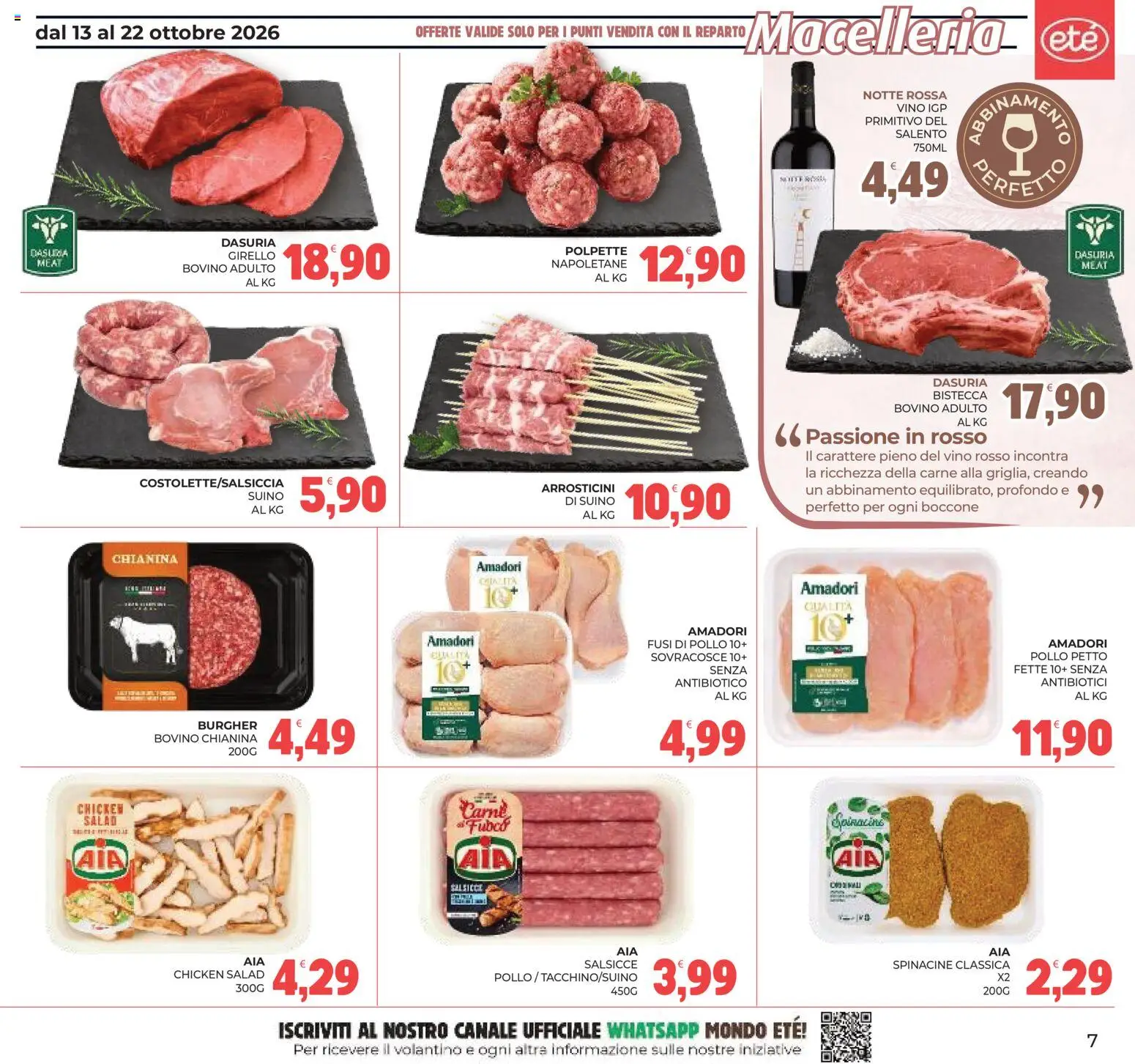 Volantino Eté del 13/10/2026 | Pagina: 7 | Prodotti: Pollo, Girello, Vino rosso, Salsicce
