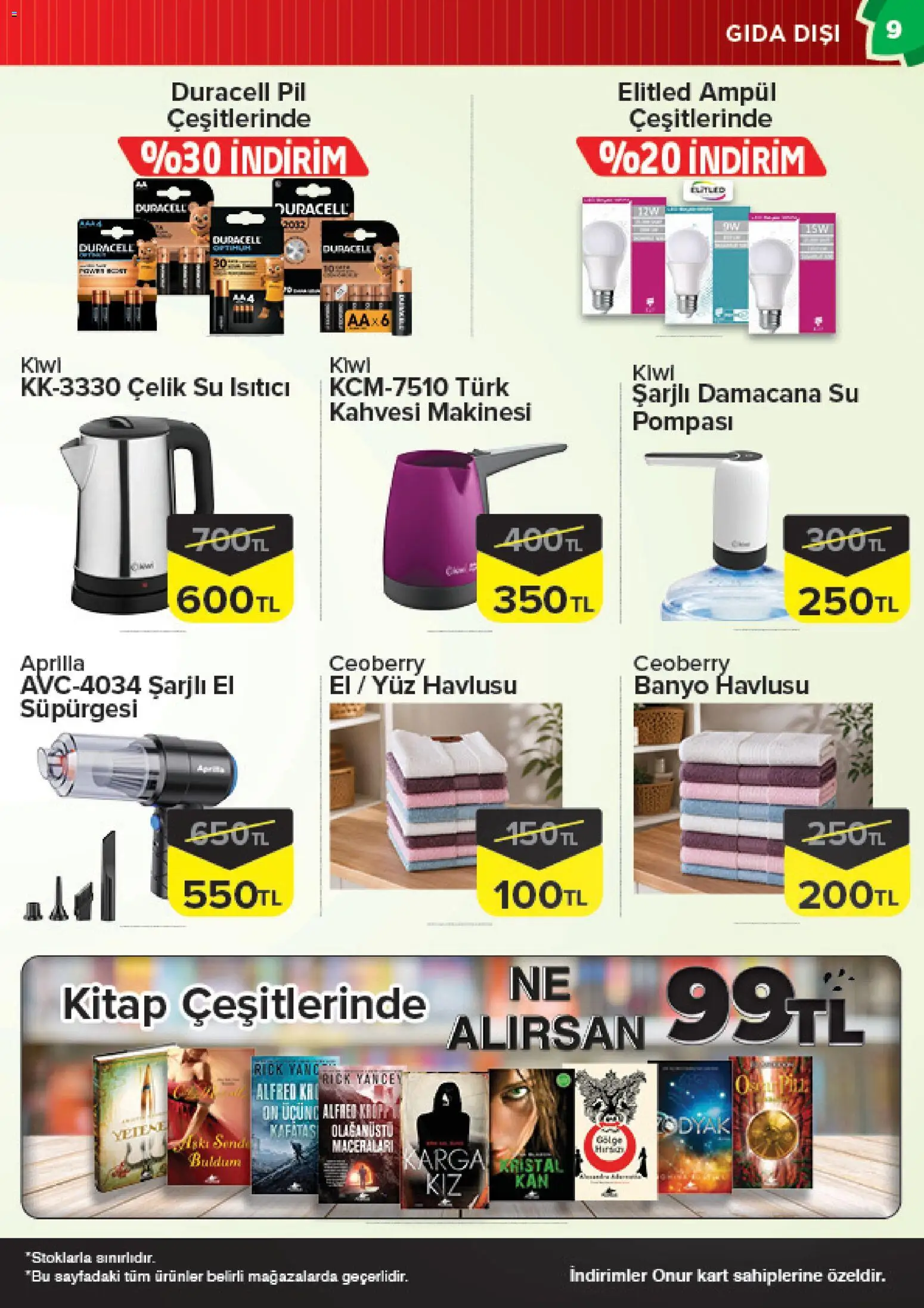 Onur Market Katalog Trakya - 13 Ekim 2026 tarihinden itibaren geçerlidir | Sayfa: 9 | Ürünler: Pil, Banyo, Su, Yüz havlusu