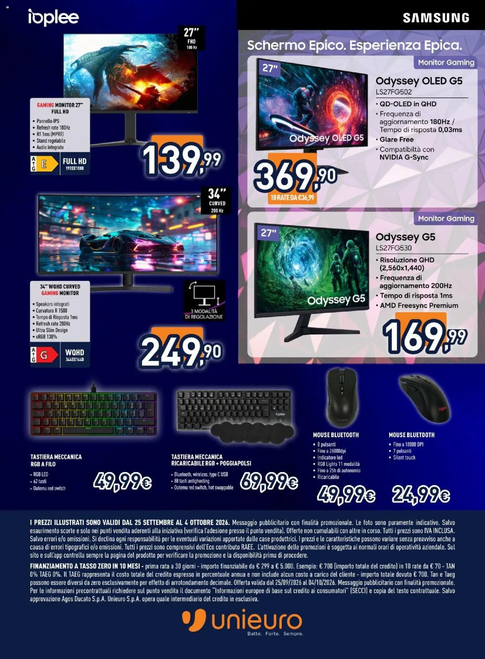 Volantino Unieuro del 25/09/2026 | Pagina: 6 | Prodotti: Mouse, Audio, USB, Samsung