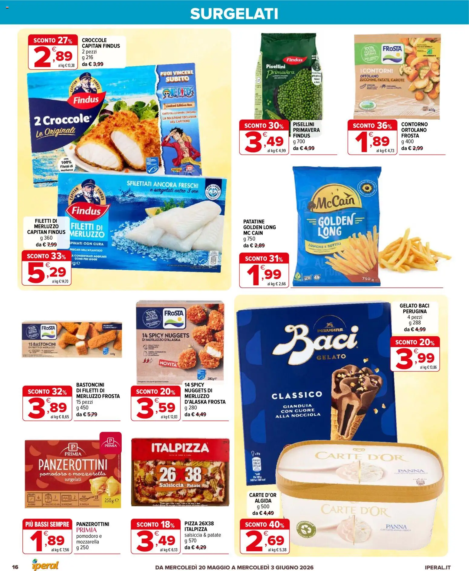 Volantino Iperal del 20.05.2026 | Pagina: 16 | Prodotti: Pizza, Panna, Gelato, Salsiccia