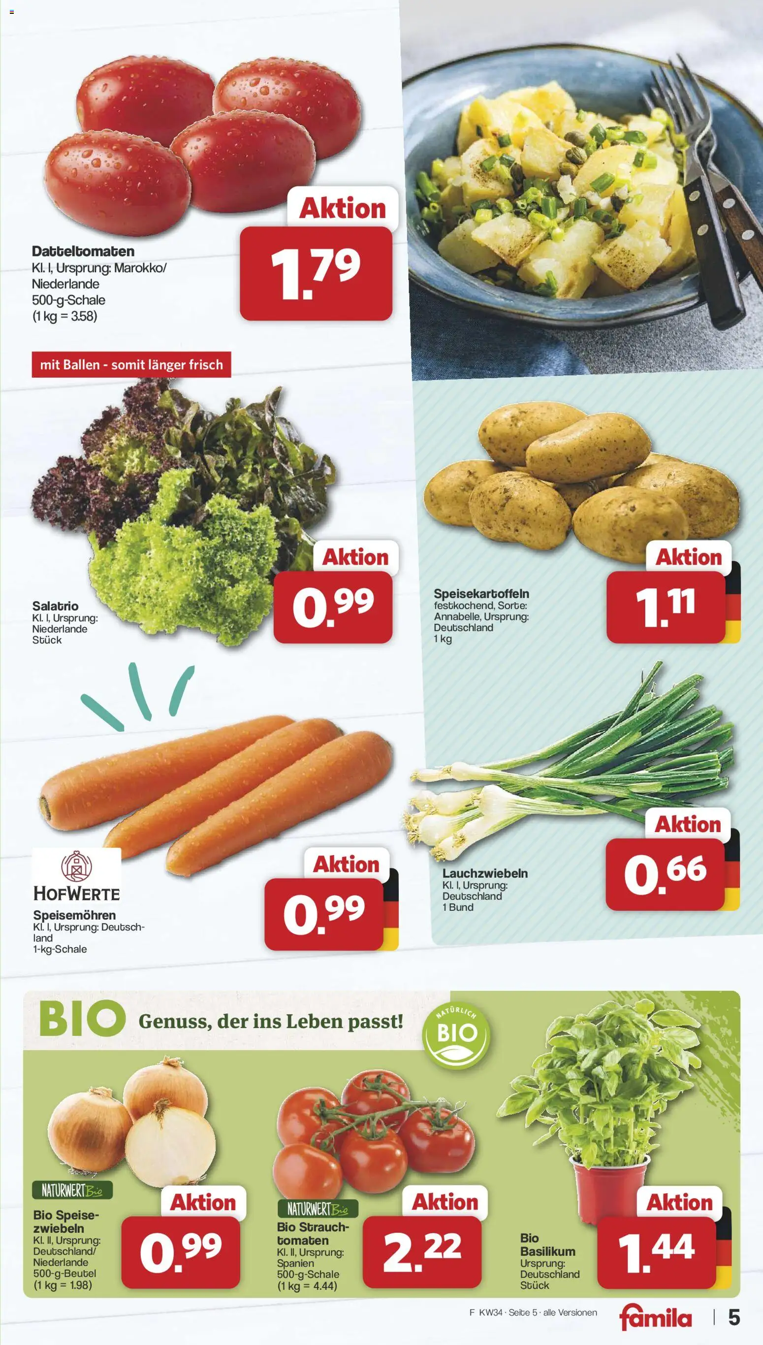 Famila Nordwest Prospekt – gültig ab 17.08.2026 | Seite: 5 | Produkte: Tomaten, Zwiebeln