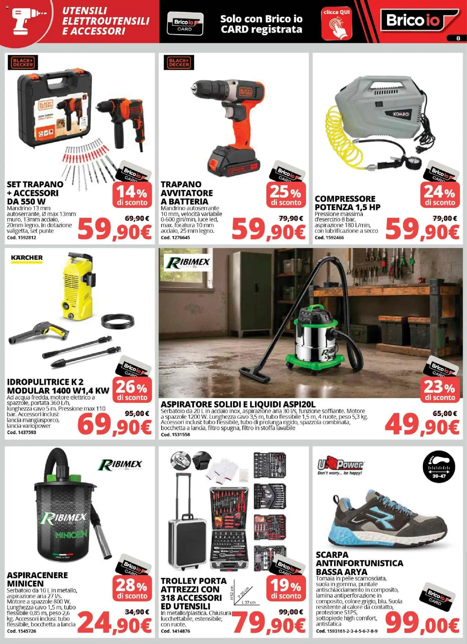 Volantino Brico io del 08/10/2026 | Pagina: 8 | Prodotti: Porta, Acqua, Aspiracenere, Batteria