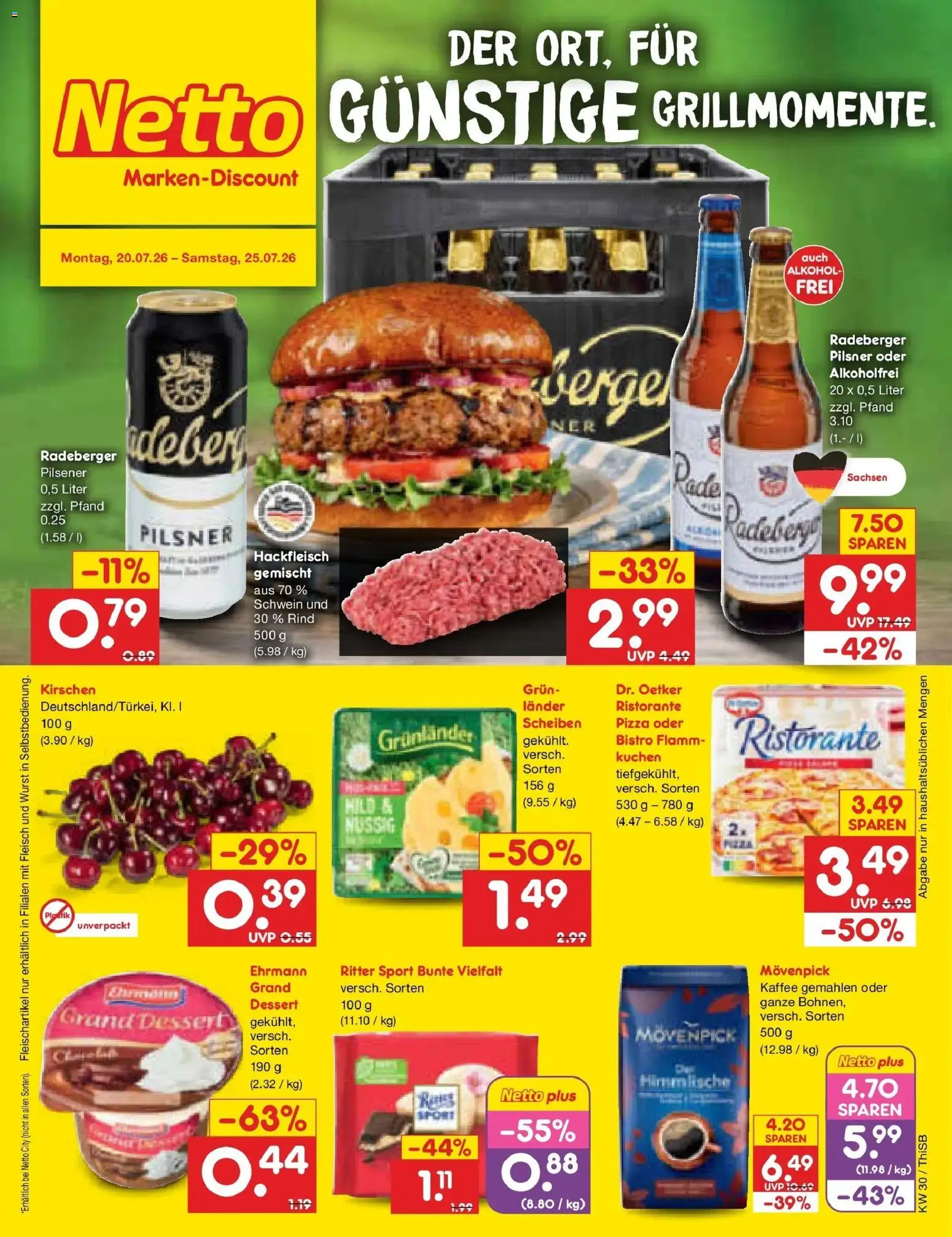 Netto Marken-Discount Prospekt Pirna – gültig ab 20.07.2026 | Seite: 1 | Produkte: Kaffee, Pizza, Kuchen, Hackfleisch