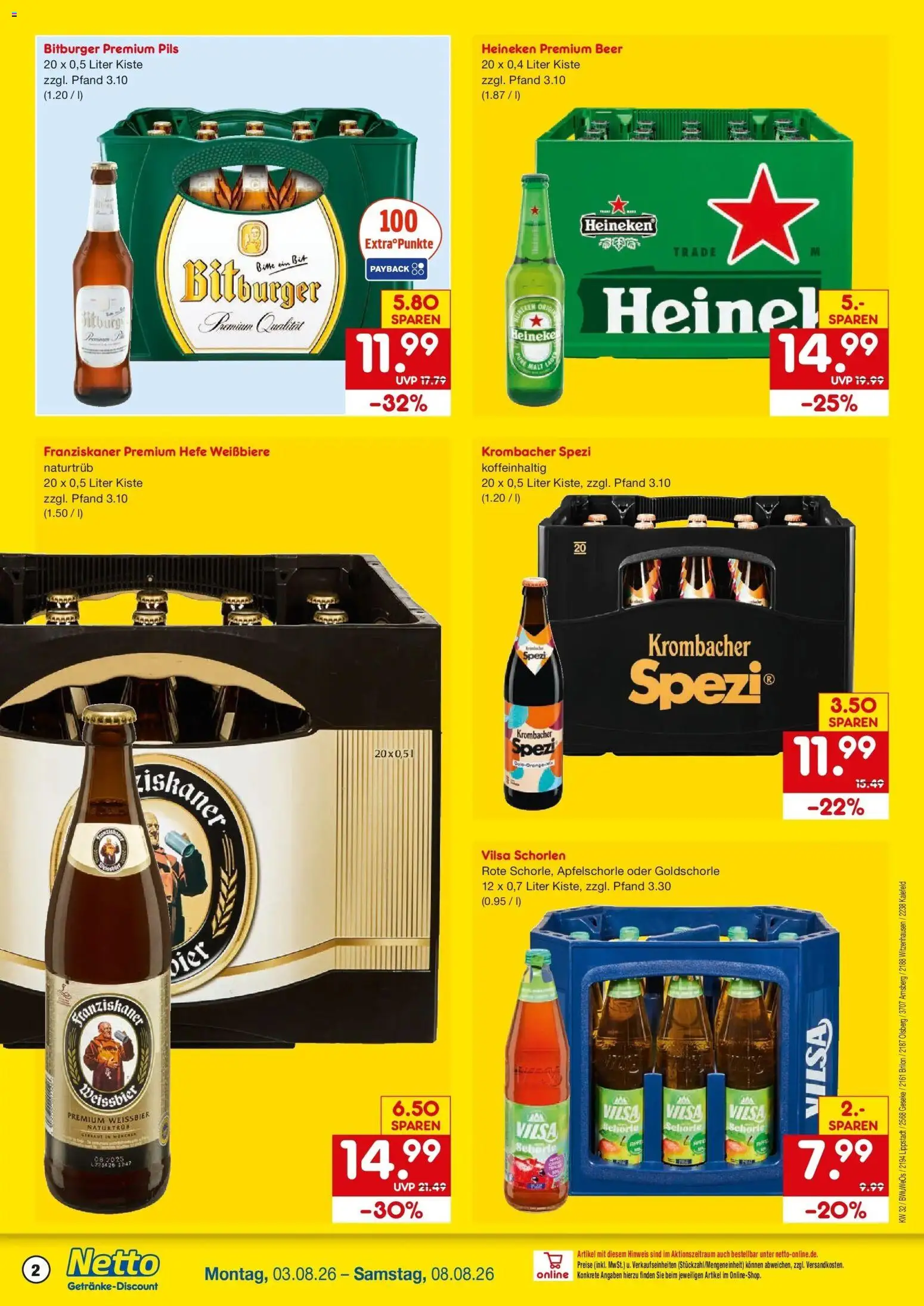 Netto Marken-Discount Prospekt Brilon – gültig ab 03.08.2026 | Seite: 2 | Produkte: Bitburger, Weißbier, Heineken, Krombacher