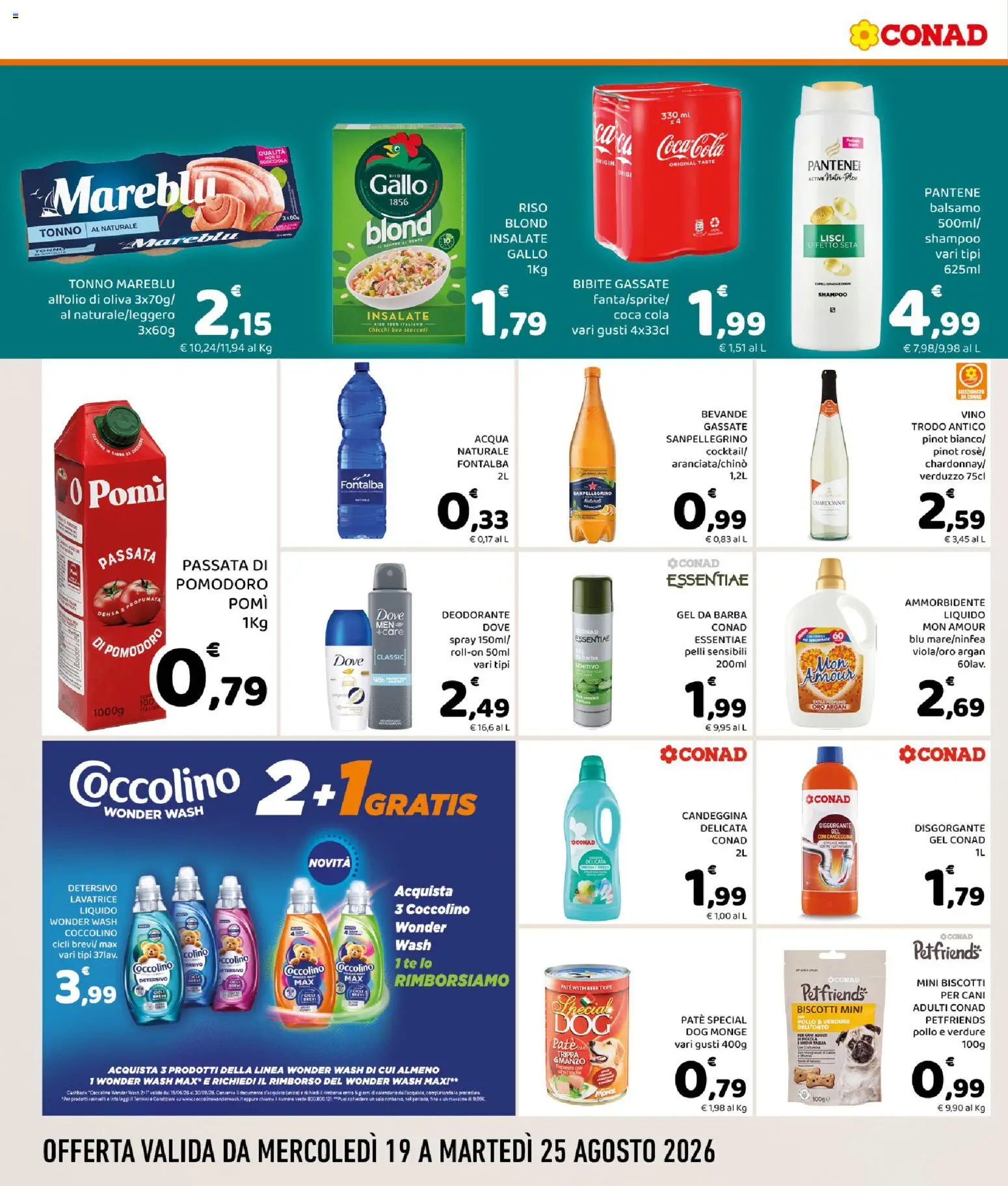 Volantino Conad del 19/08/2026 | Pagina: 4 | Prodotti: Riso, Tè, Candeggina, Vino