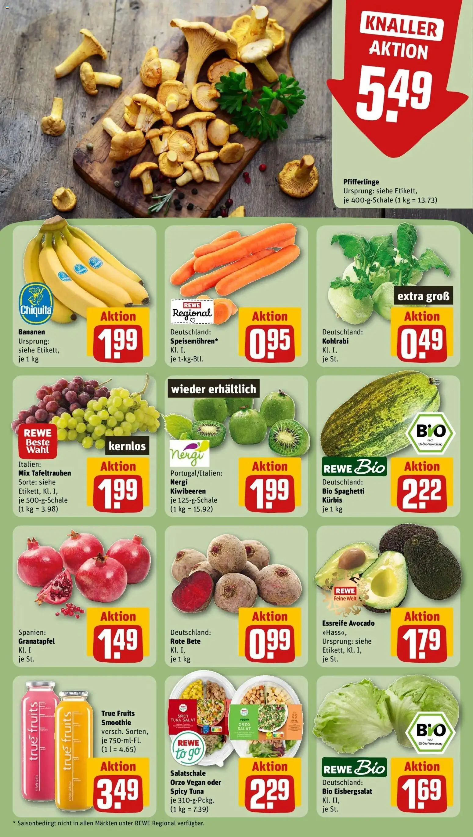 REWE Prospekt ab 14.09.2026 zum Blättern » Angebote | Seite: 4 | Produkte: Kohlrabi, Bananen, Avocado, Pfifferlinge