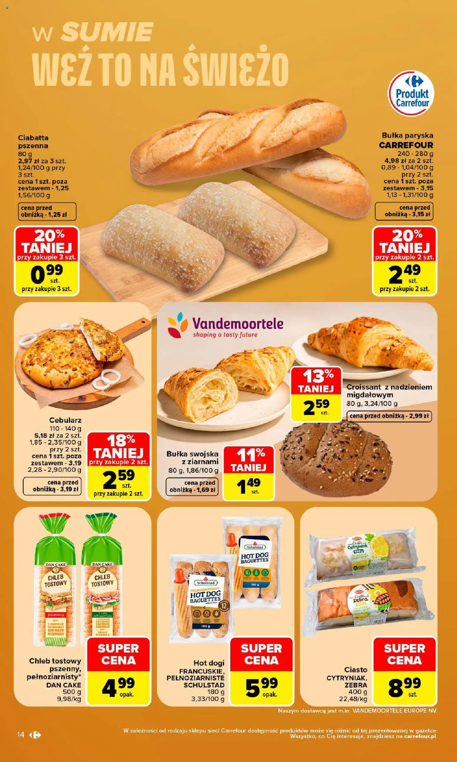 Carrefour gazetka od 19.10.2026 | Strona: 14 | Produkty: Chleb tostowy, Chleb, Hot dog, Ciabatta
