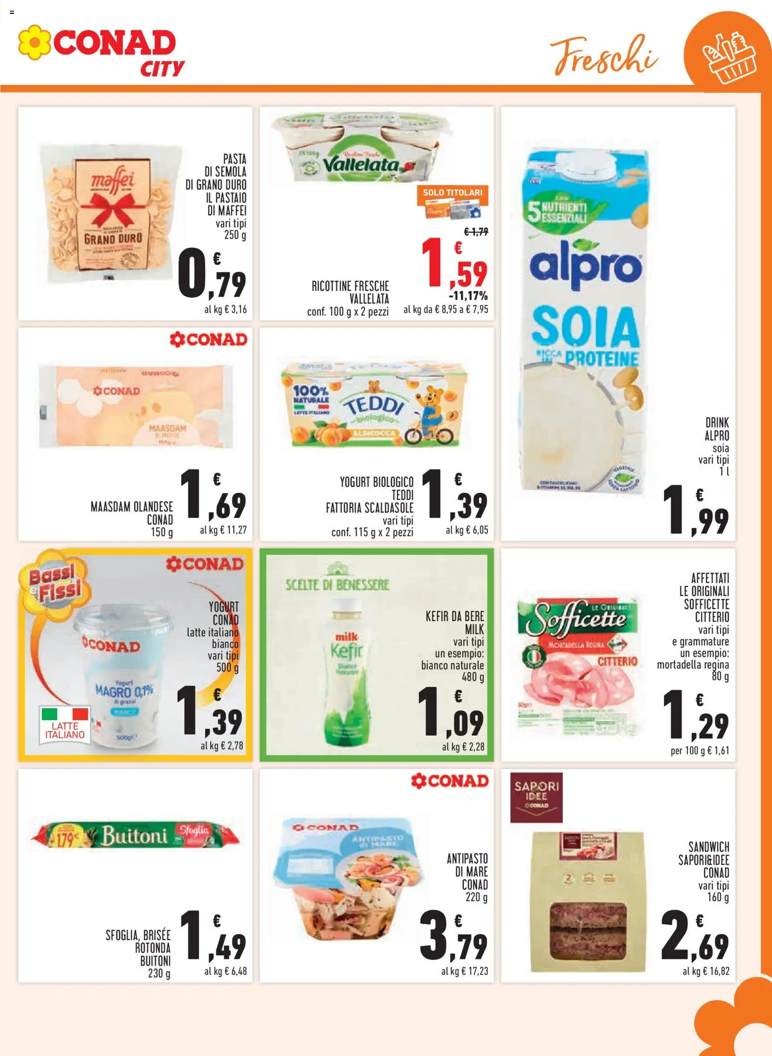 Volantino Conad del 16/07/2026 | Pagina: 9 | Prodotti: Yogurt, Pasta, Mortadella, Ricotta