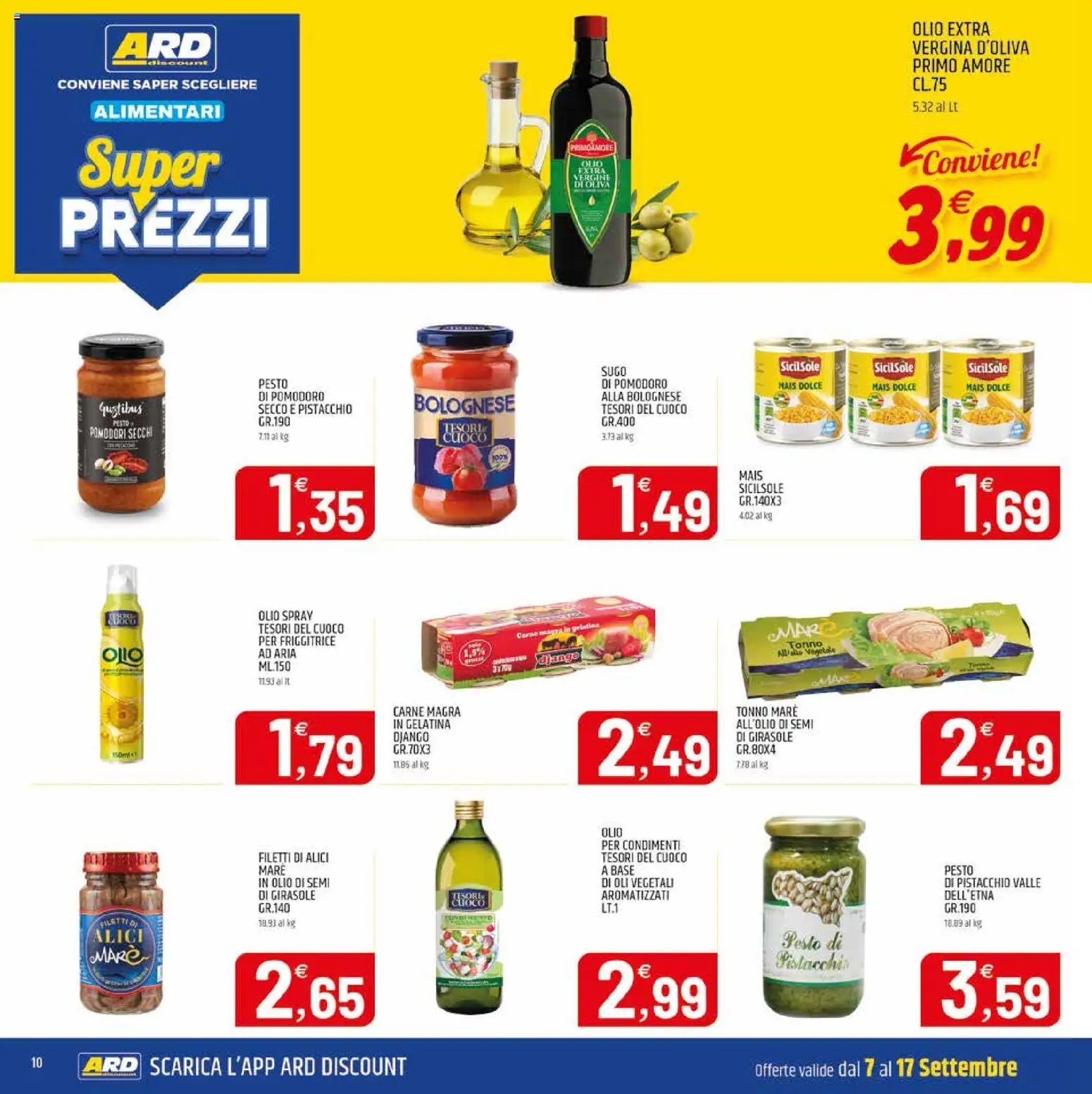 Volantino ARD Discount del 07/09/2026 | Pagina: 10 | Prodotti: Tonno, Carne, Friggitrice, Alici