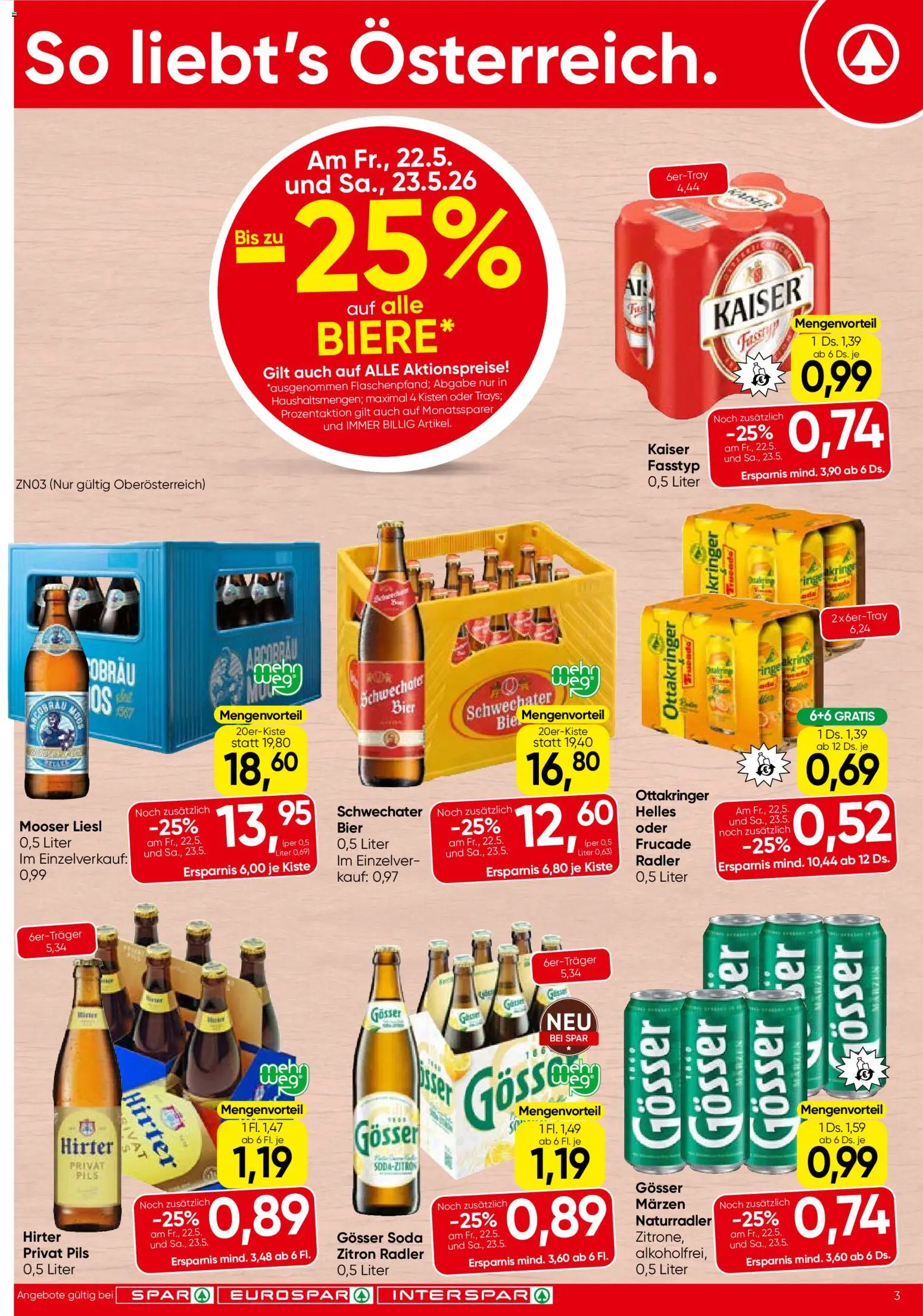 Spar Flugblatt - Oberösterreich gültig ab 21.05.2026 | Seite: 3 | Produkte: Bier