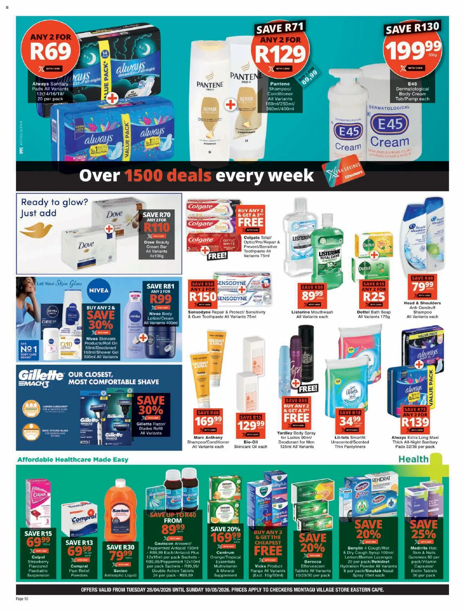 New Checkers catalogue – valid from 28.04.2026 | Page: 10 | Products: Lozenges, Soap, Deodorant, Toothpaste