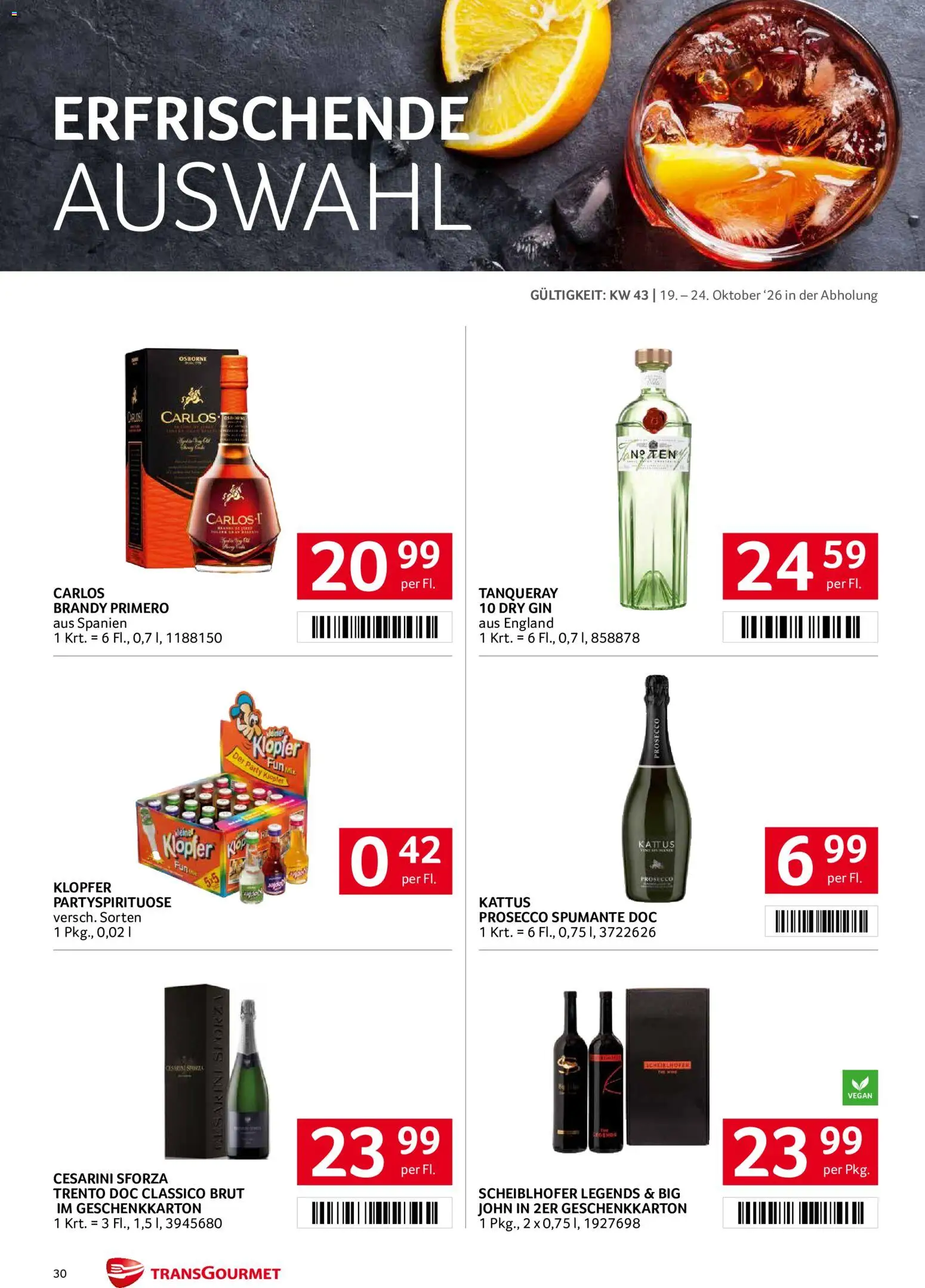 Transgourmet Broschüre gültig ab 19.10.2026 | Seite: 30 | Produkte: Gin, Prosecco