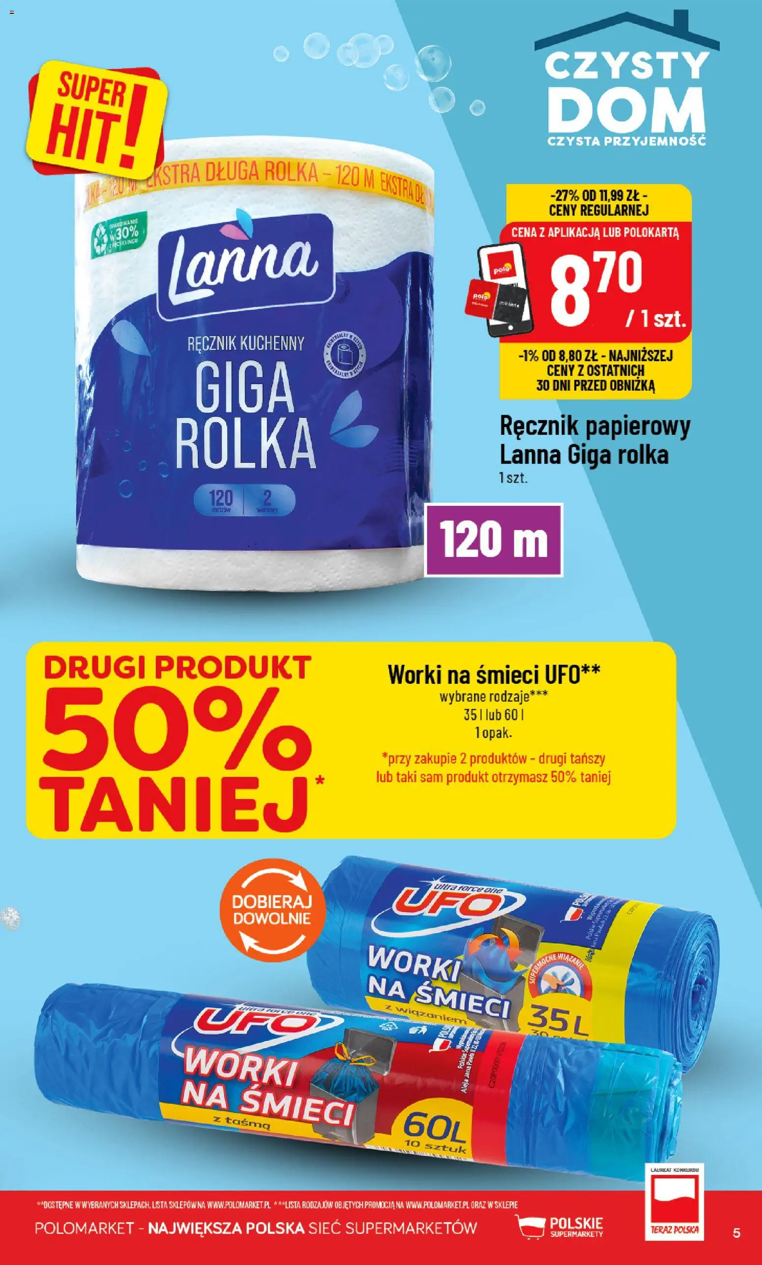 POLOmarket katalog - Czysty Dom od 07.10.2026 | Strona: 5 | Produkty: Worki na śmieci, Ręcznik kuchenny, Ręcznik papierowy