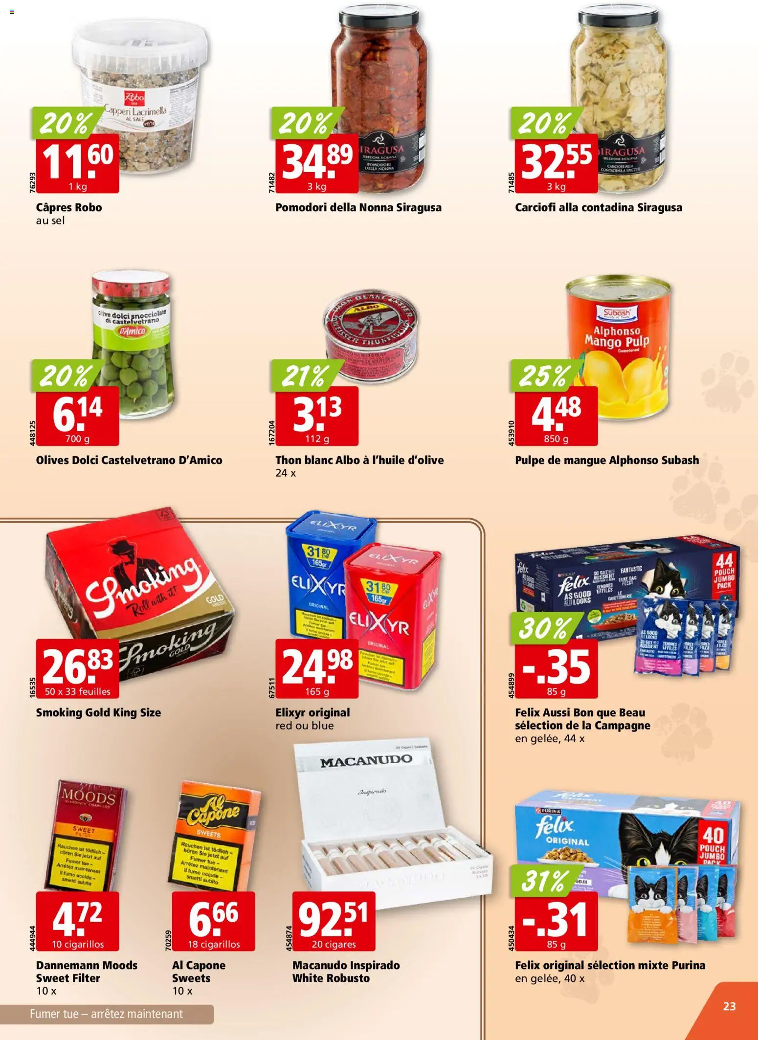 Aligro aktionen Chavannes, Matran, Genève, Sion – gültig ab 27.07.2026 | Seite: 23 | Produkte: Smoking, Mango