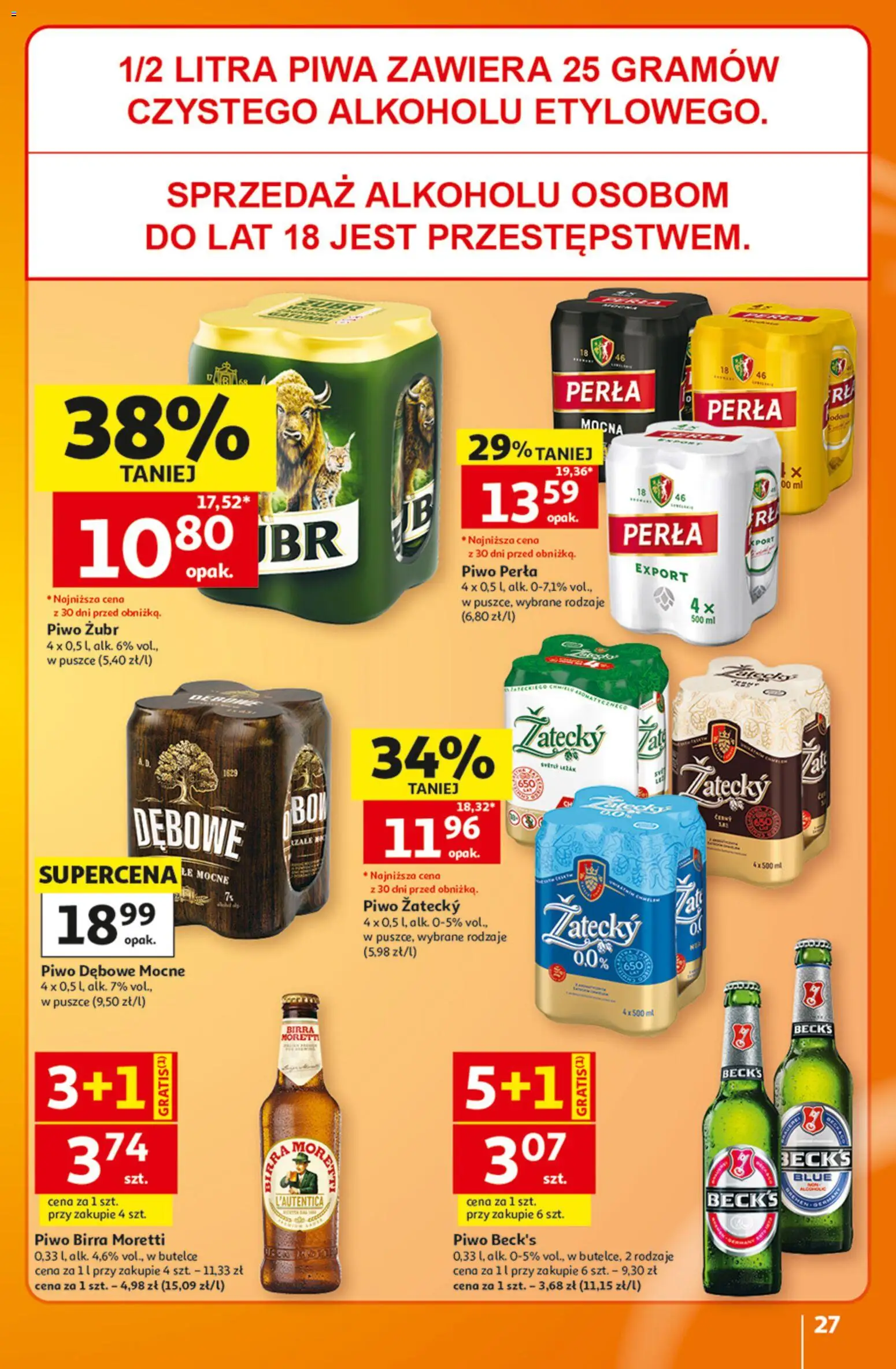 Auchan gazetka - Hipermarket od 08.10.2026 | Strona: 27 | Produkty: Piwo żubr, Piwo, Perła Export, Piwo zatecky