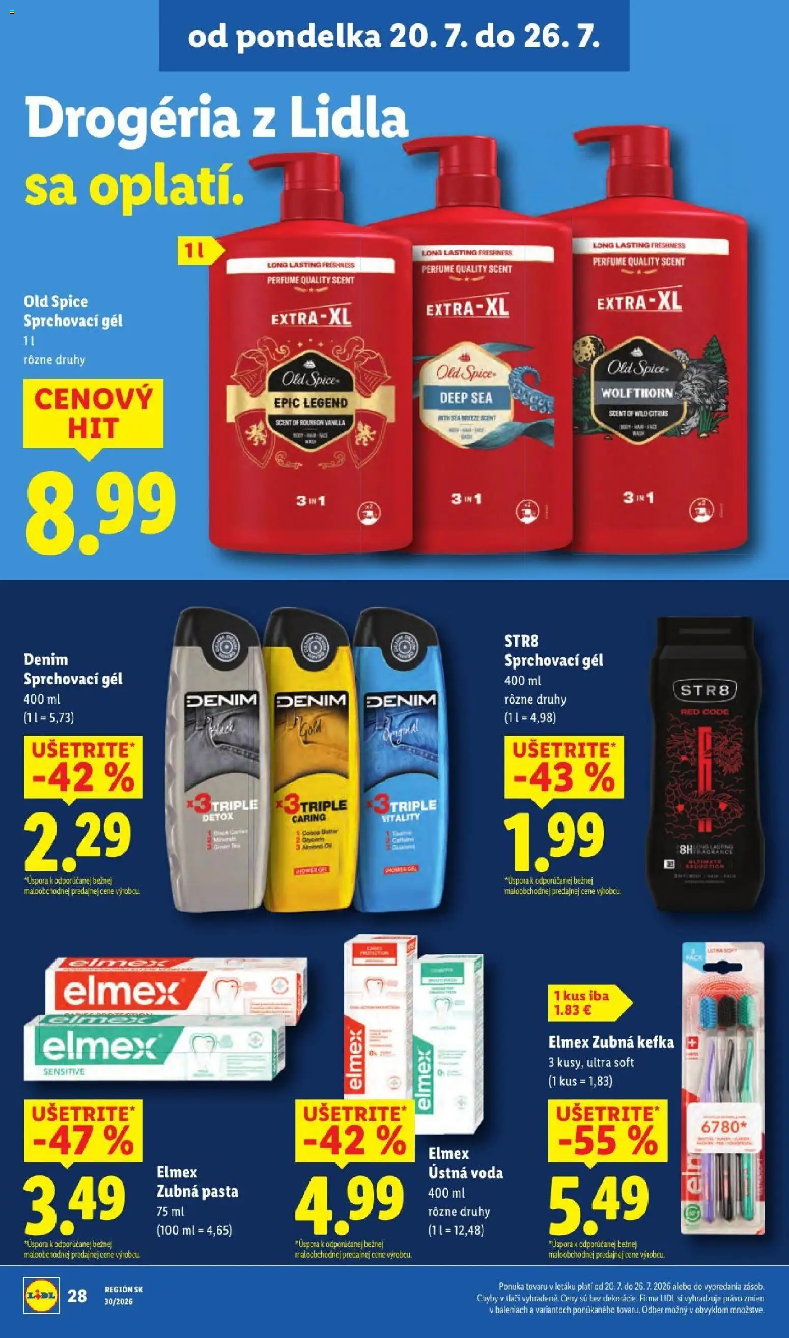 Nové Lidl akcie – leták je platný od 20.07.2026 | Strana: 44 | Produkty: Zubná kefka, Old Spice, Zubná pasta, Voda