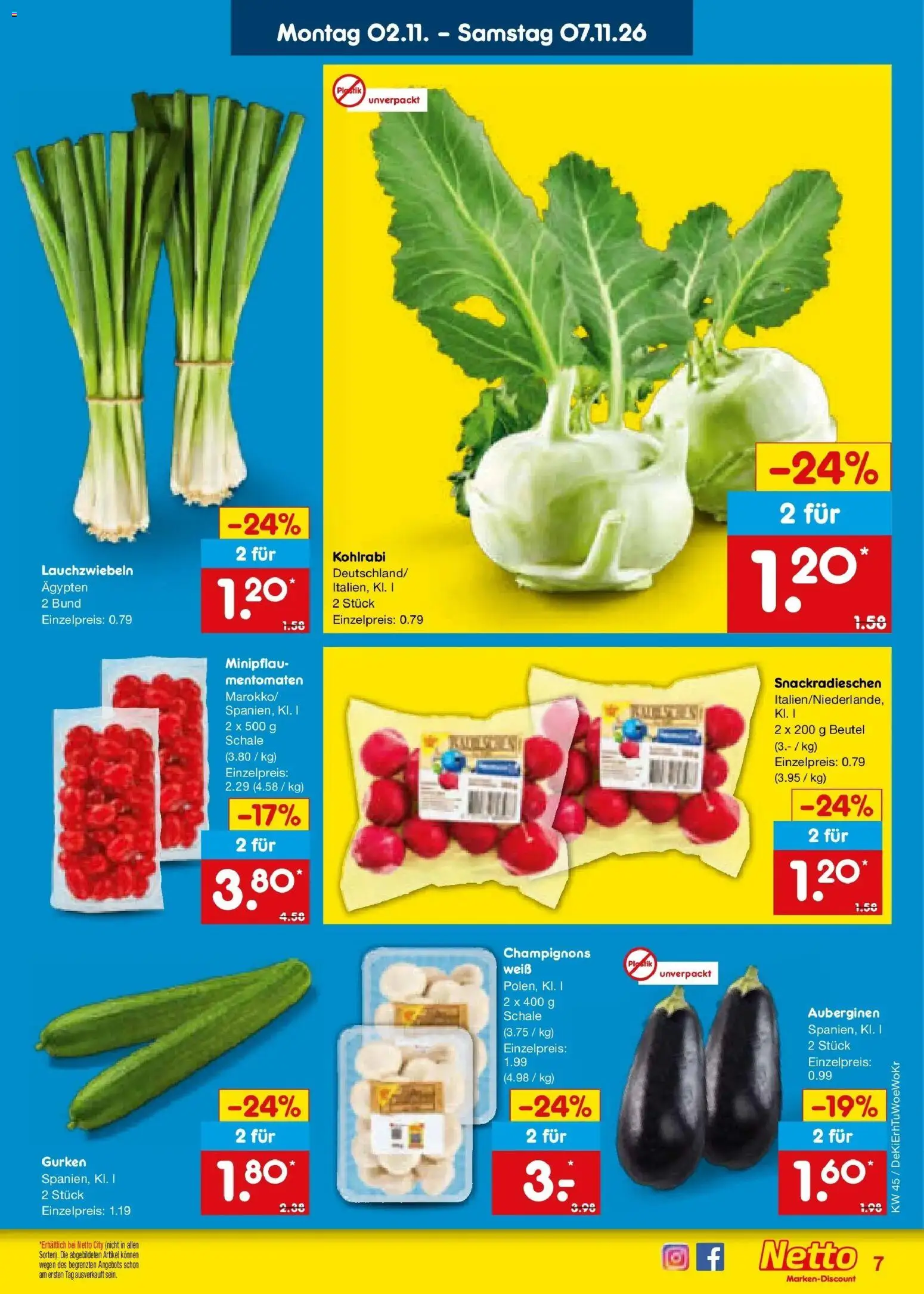 Netto Marken-Discount Prospekt Waiblingen-Bittenfeld (ab 02.11.2026) » Angebote | Seite: 11 | Produkte: Kohlrabi, Champignons, Gurken