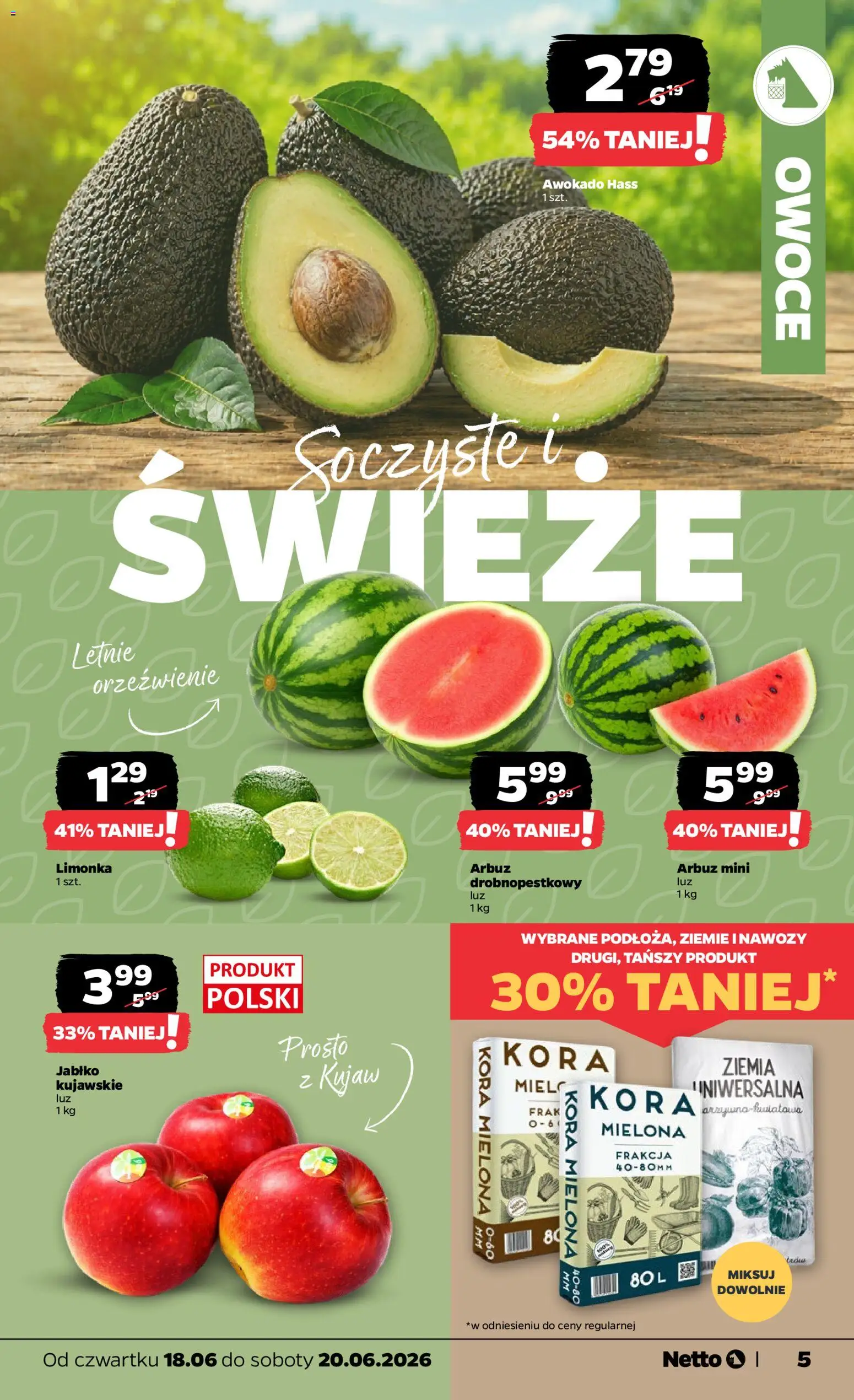 Netto gazetka od czwartku spożywcza od 18.06.2026 | Strona: 5 | Produkty: Limonka, Arbuz, Awokado, Owoce