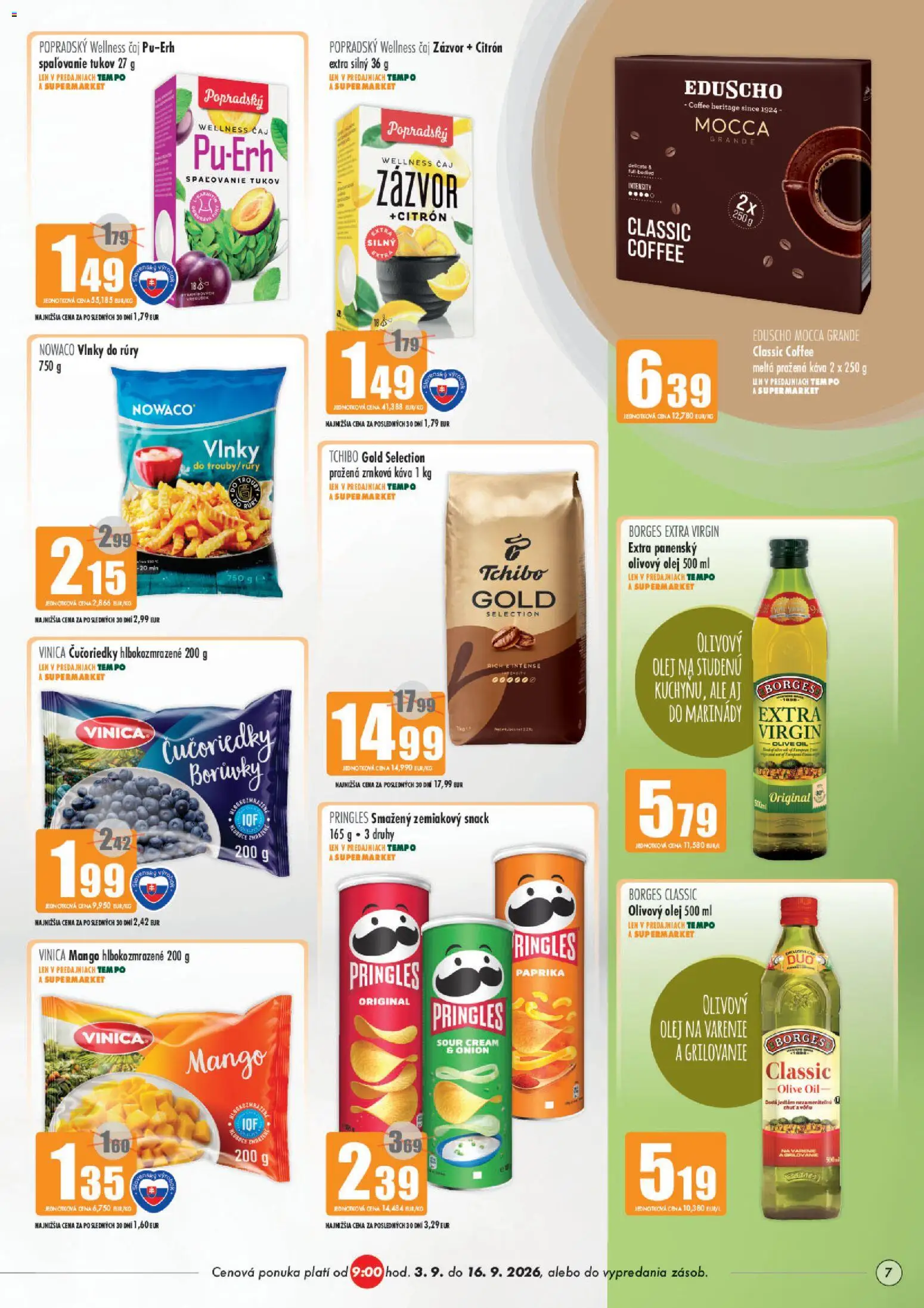 Nové COOP Jednota akcie – leták je platný od 03.09.2026 | Strana: 7 | Produkty: Káva, Extra panenský olivový olej, Čaj, Olivový olej