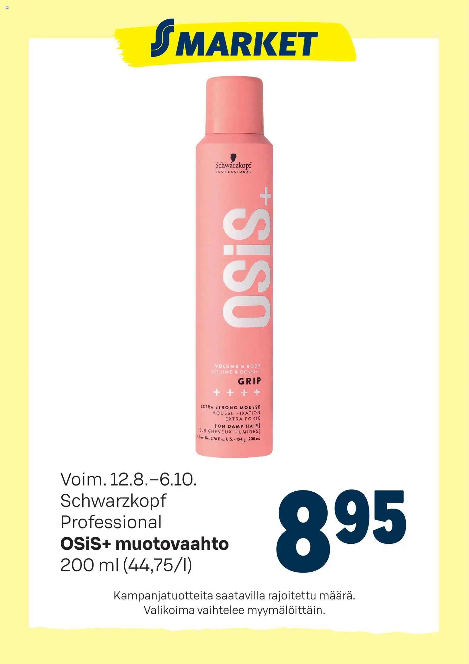 S-market tarjoukset Osis+ muotovaahto – voimassa 12/08/2026 alkaen | Sivu: 1 | Tuotteet: Mousse