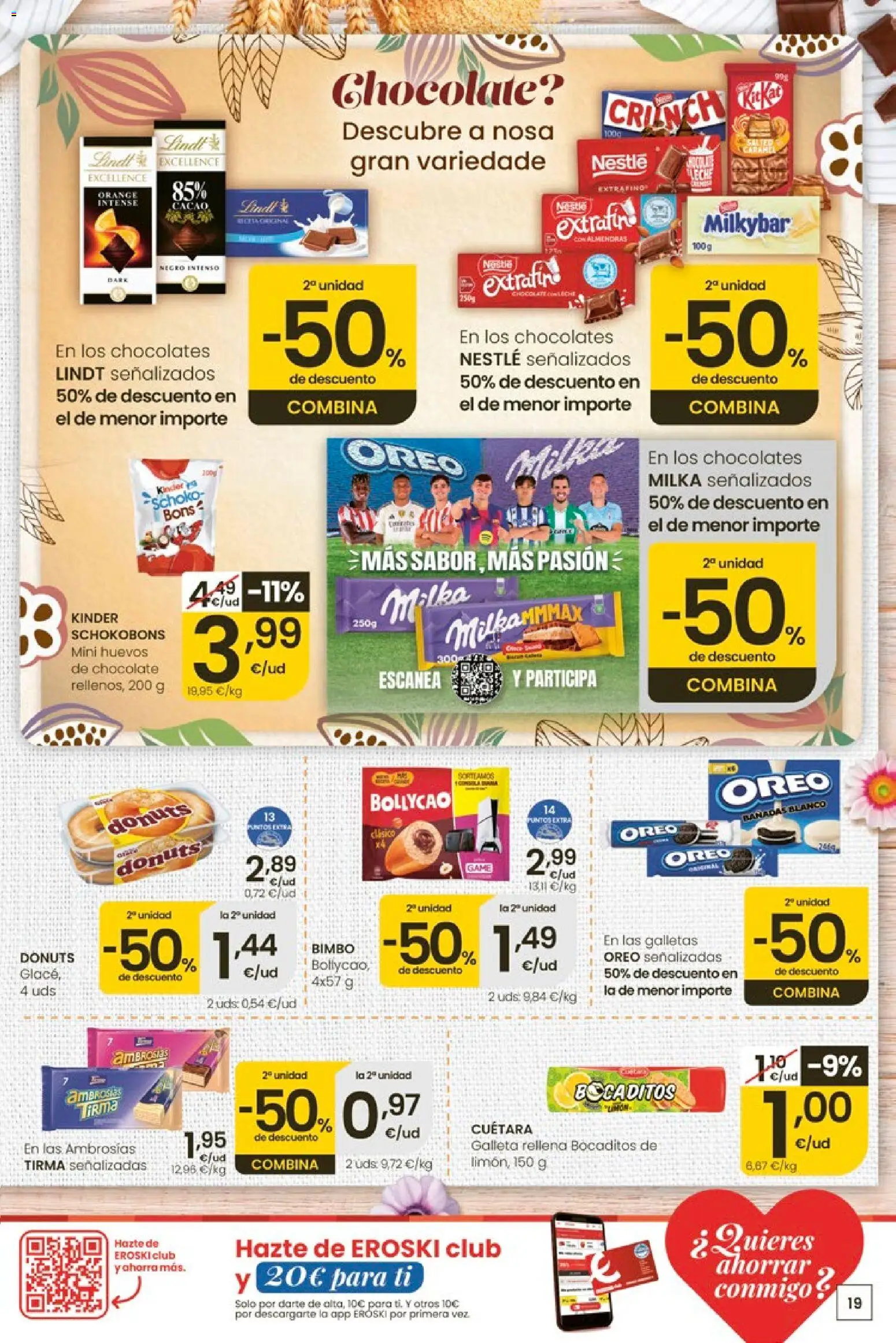 Eroski Quieres ahorrar conmigo │ válido desde el 14.05.2026 | Página: 19 | Productos: Huevos, Chocolate, Donuts, Φρυγανιές σικάλεως
