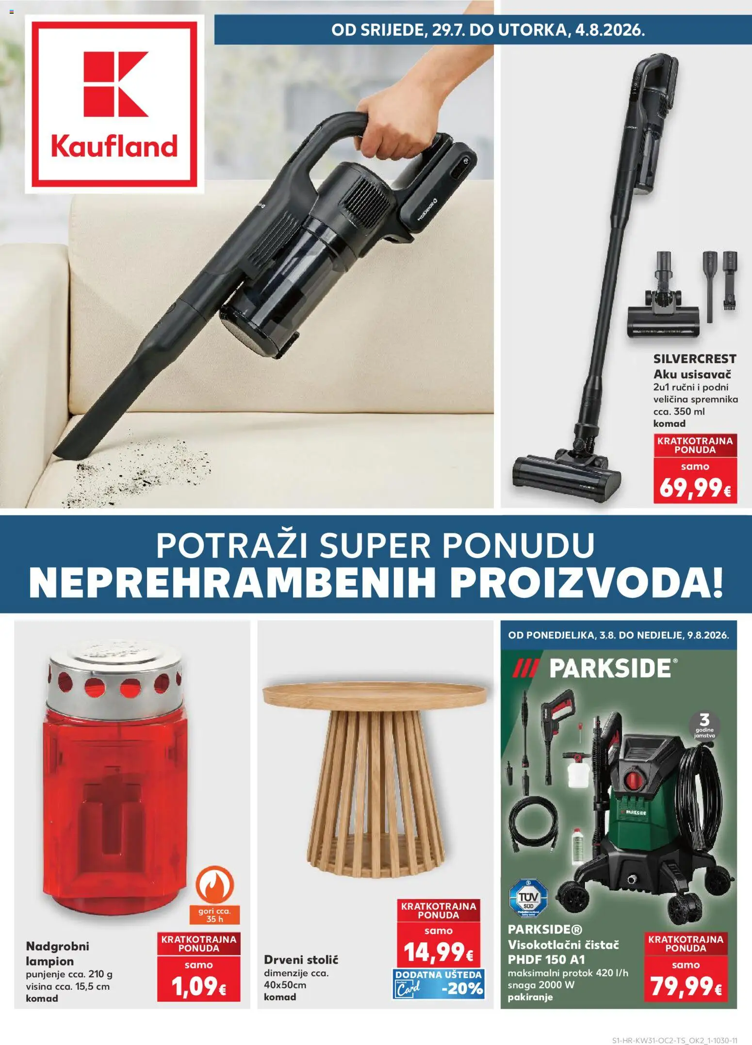 Kaufland katalog | vrijedi od 29.07.2026 | Stranica: 1 | Proizvodi: Usisavač, Lampion, Parkside, Visokotlačni čistač