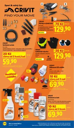 Náhled letáku CRIVIT Sortiment na kolo, spirálový kabelový zámek / sada záplat a páky na pneumatiky / zvonek na jízdní kolo / sada ventilových adaptérů od 30.04.2026 | Strana: 30 | Produkty: Rukavice, Kolo, Nářadí, LED