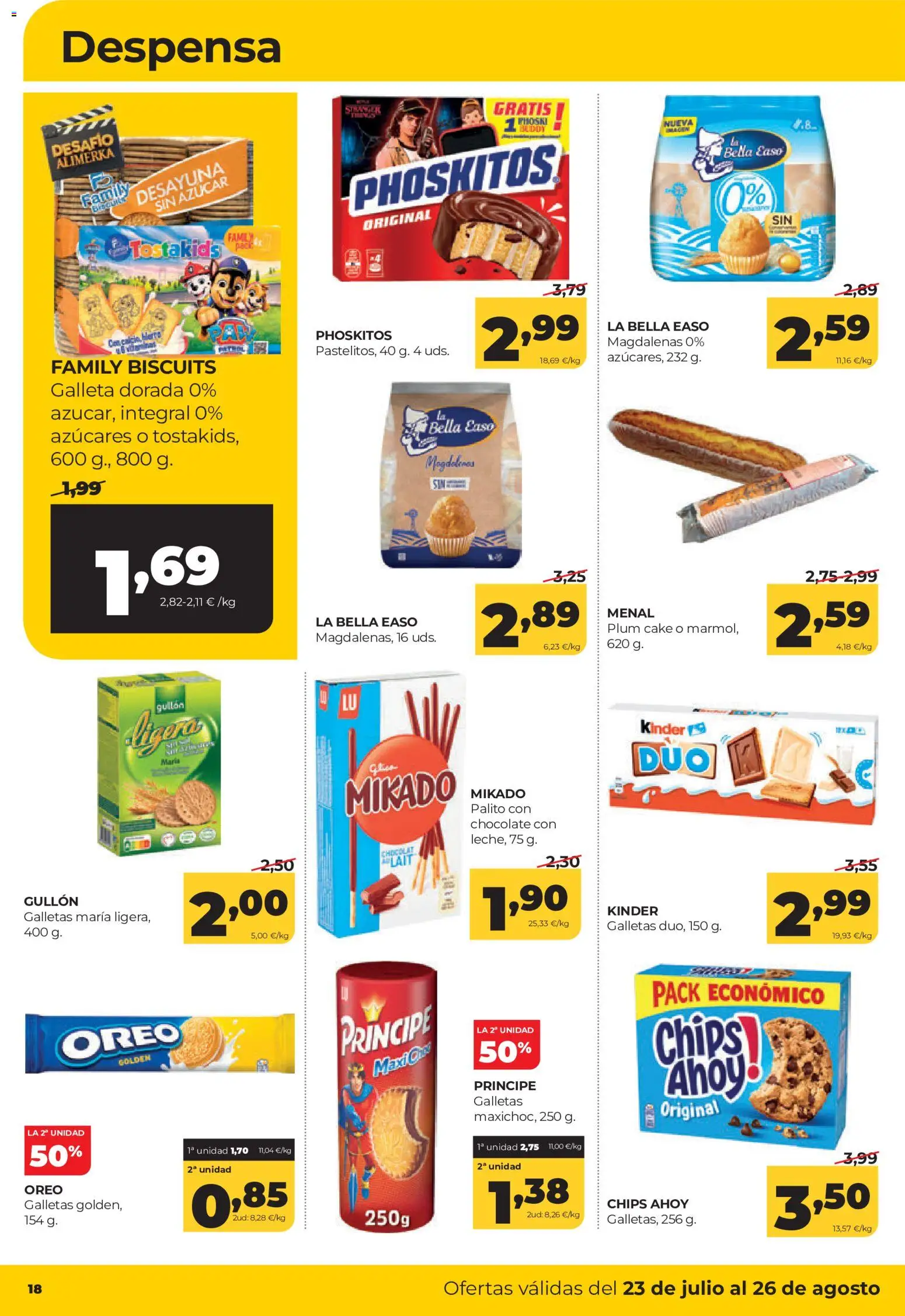 Alimerka folleto Asturias │ válido desde el 23/07/2026 | Página: 18 | Productos: Chocolate, Galletas, Magdalenas